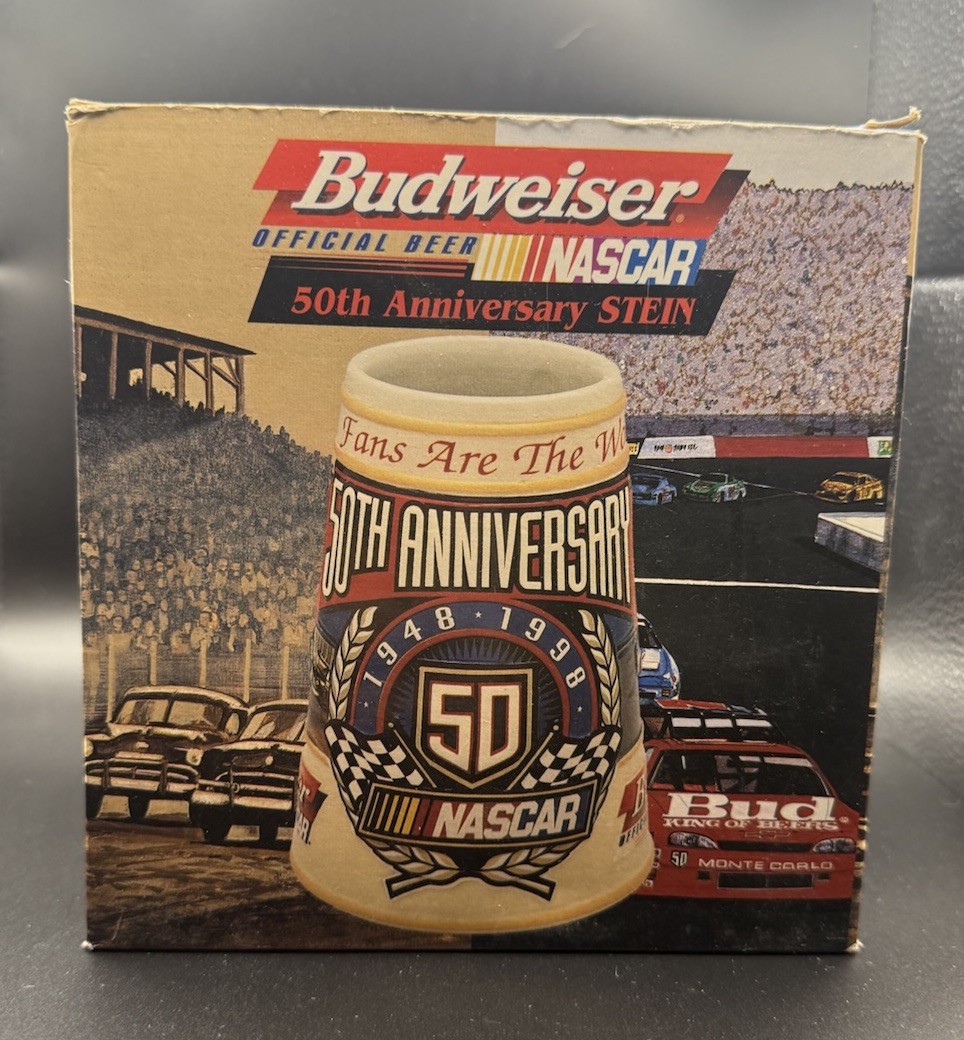 Budweiser NASCAR 50th Anniversary Stein 1948-1998 Breweriana Budweiser NASCAR 50th Anniversary Stein 1948-1998 Breweriana