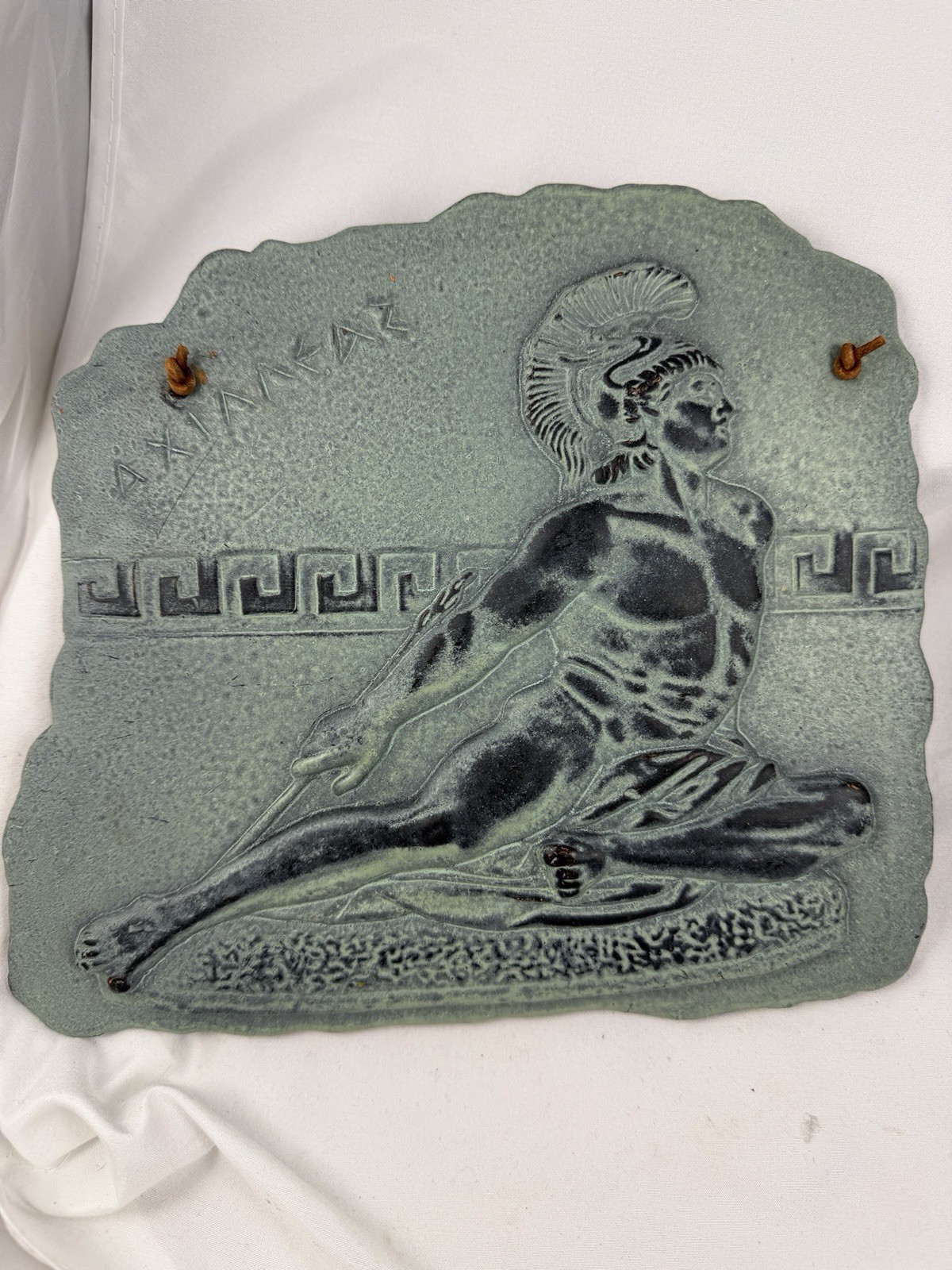 Achilles Greek Style Ceramic Wall Plaque Antique Finish Raised Relief Hanging