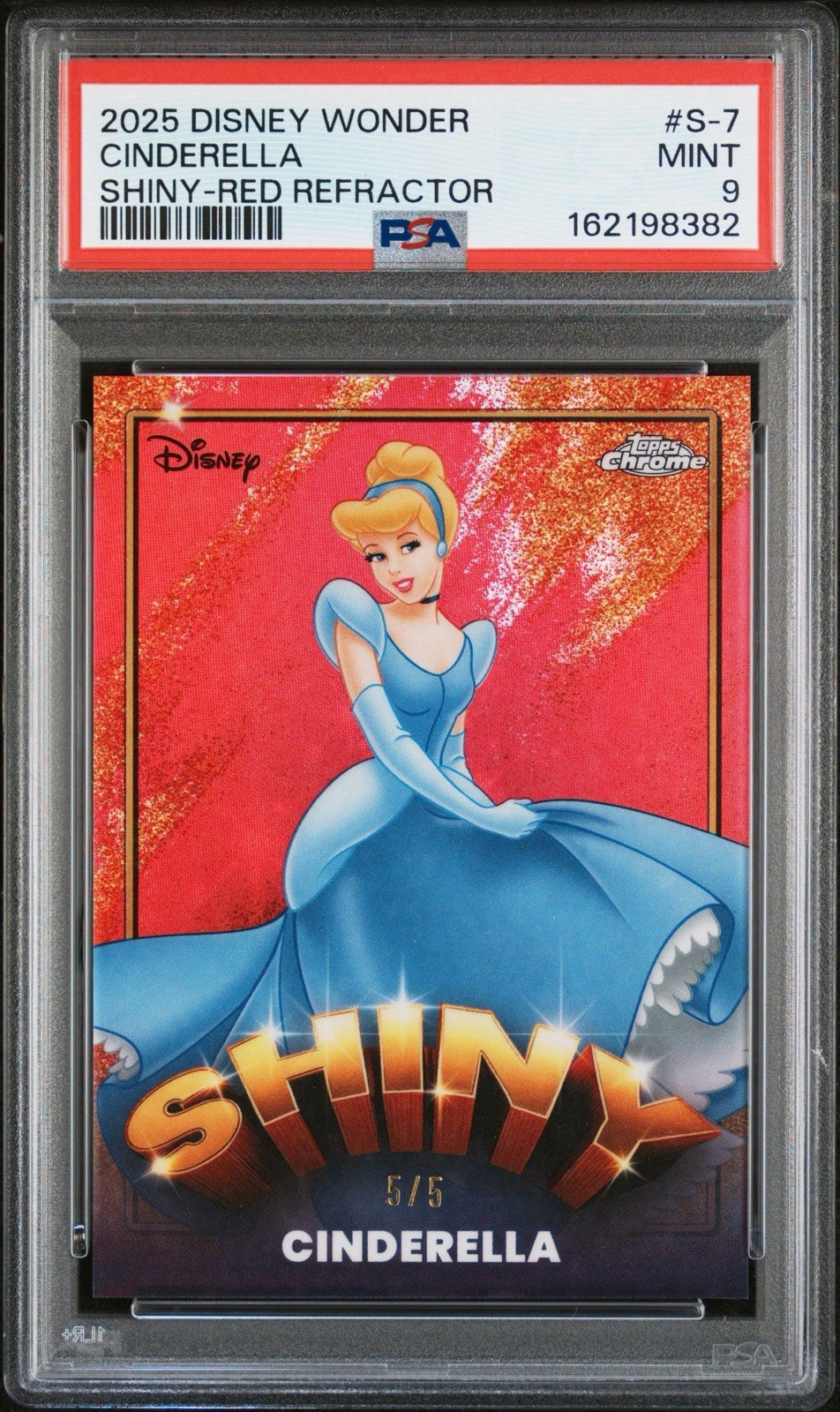 2025 Topps Chrome Disney Wonder CINDERELLA Shiny Red Refractor 5/5 PSA 9 POP 1 2025 Topps Chrome Disney Wonder CINDERELLA Shiny Red Refractor 5/5 PSA 9 POP 1