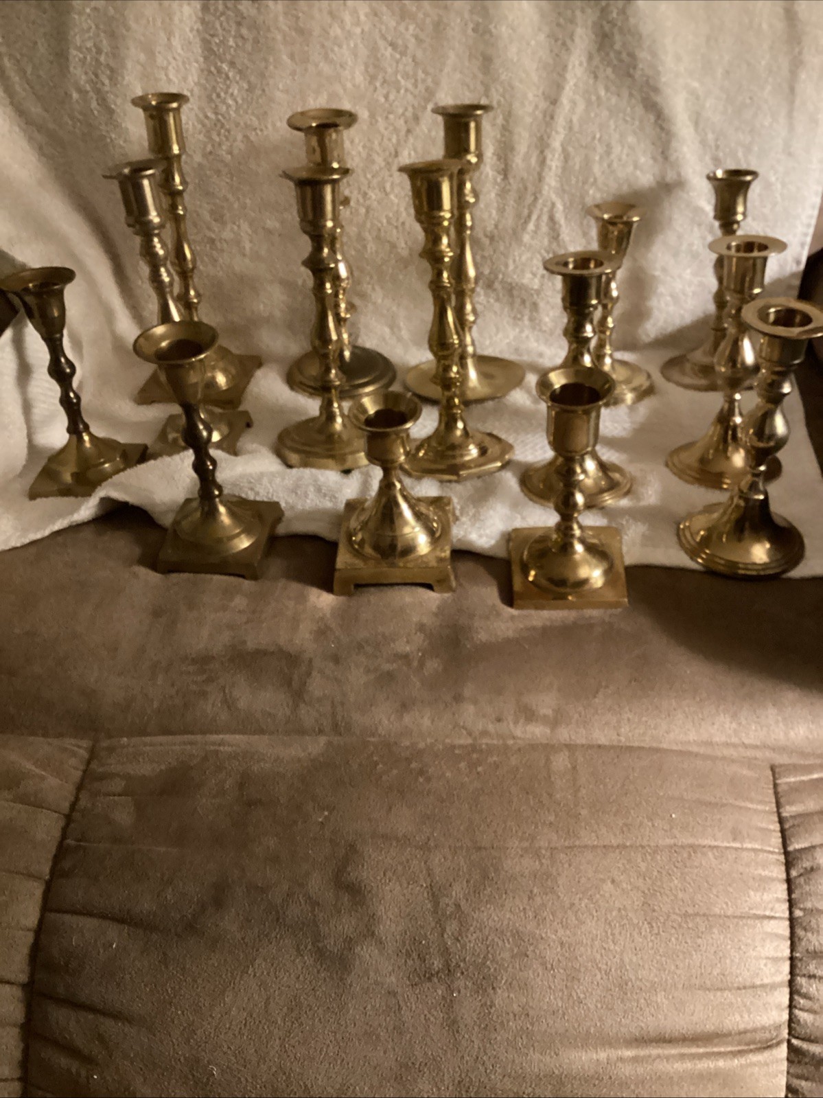 Lot 16Solid Brass Candlesticks vintage assortment sizes and styles From Wedding Lot 16Solid Brass Candlesticks vintage assortment sizes and styles From Wedding