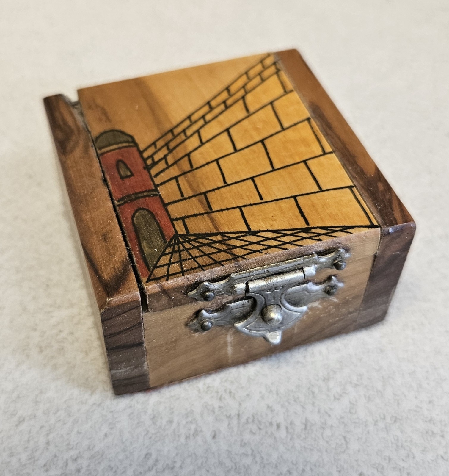 Vintage Israel Wailing Wall Olive Wood Miniature Box Souvenir LIGHT DAMAGE