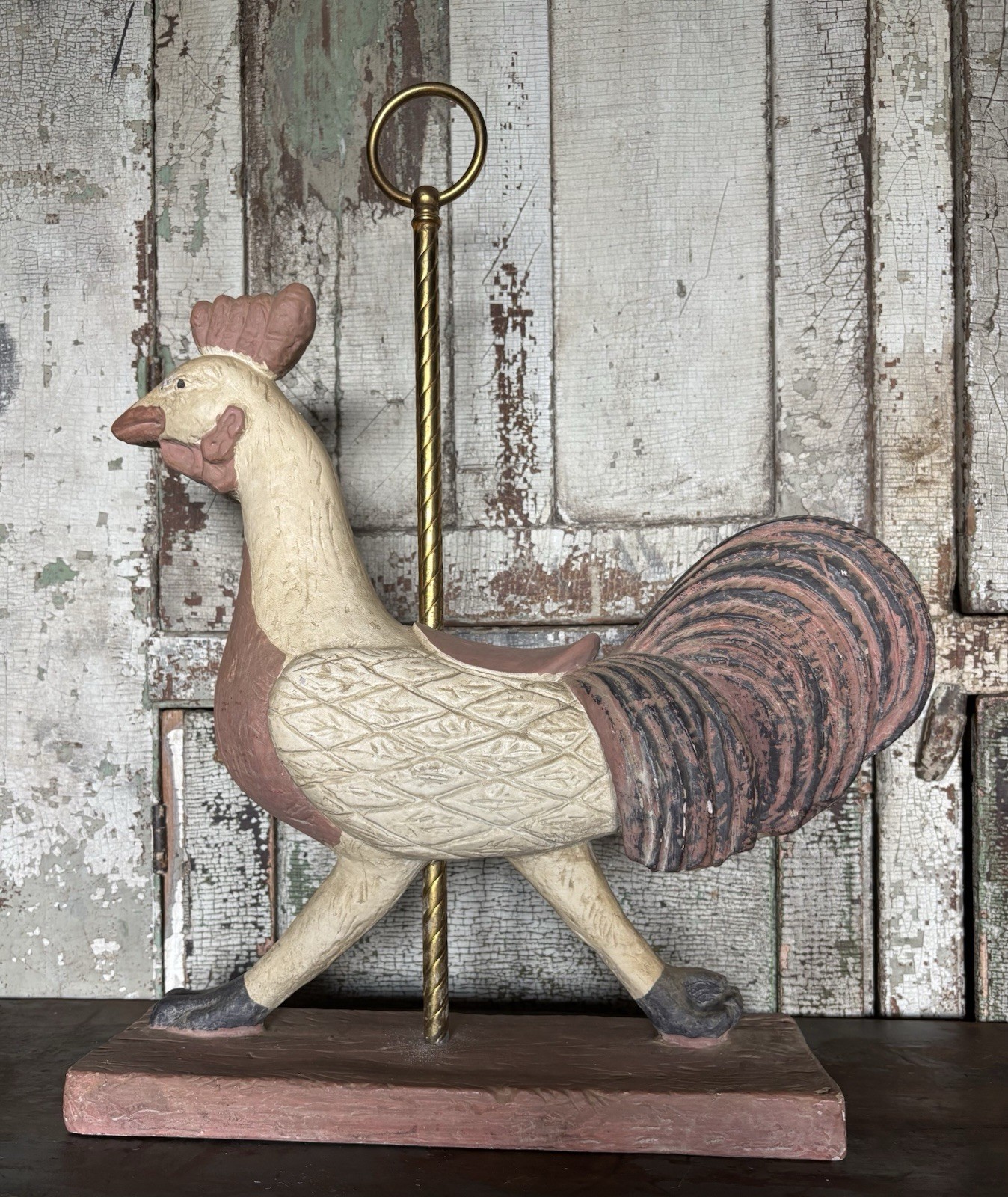 1980’s Austin Productions Inc. White & Rose Carousel Rooster Statue 1980’s Austin Productions Inc. White & Rose Carousel Rooster Statue