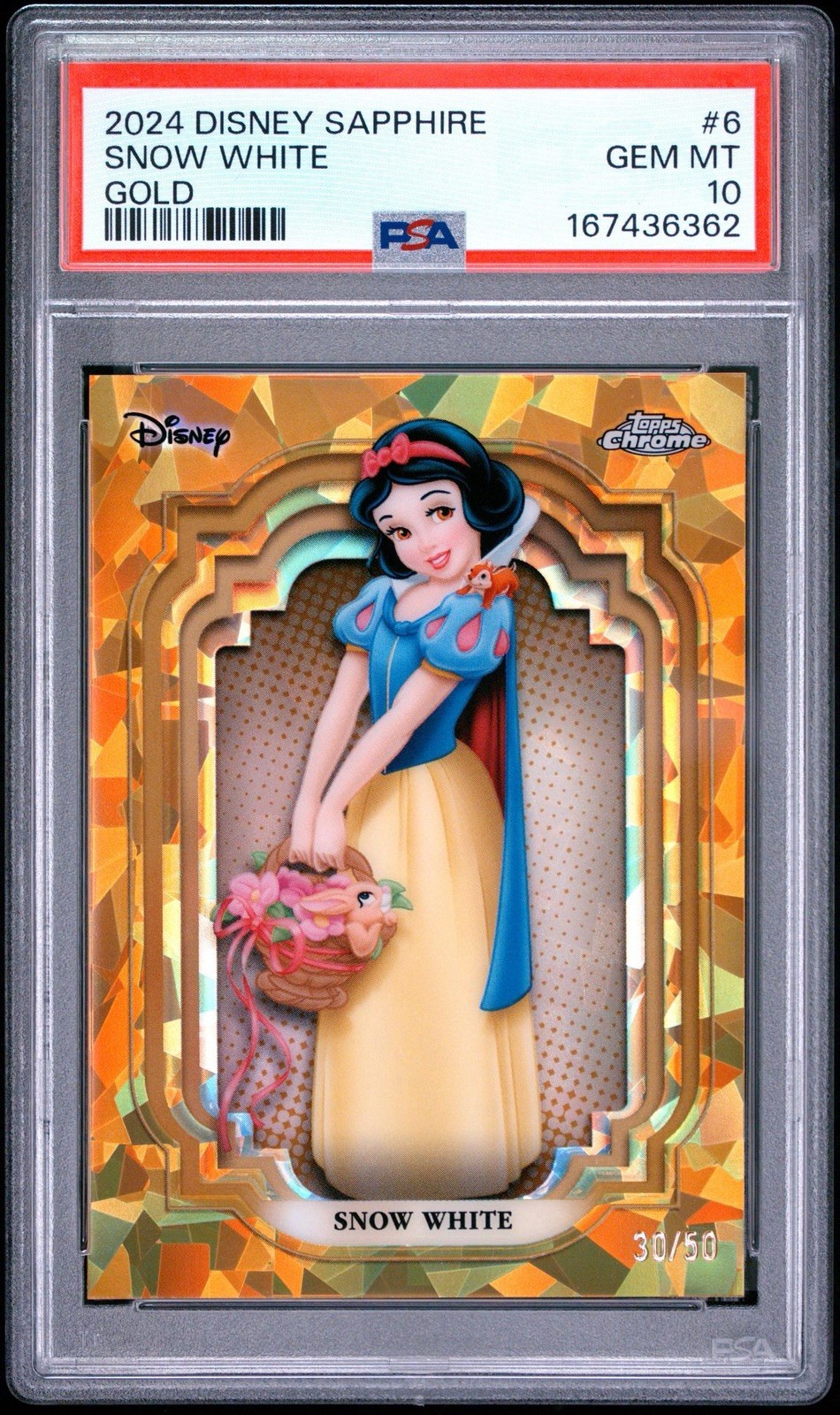2024 TOPPS CHROME DISNEY SAPPHIRE #6 SNOW WHITE GOLD REFRACTOR PSA 10 /50