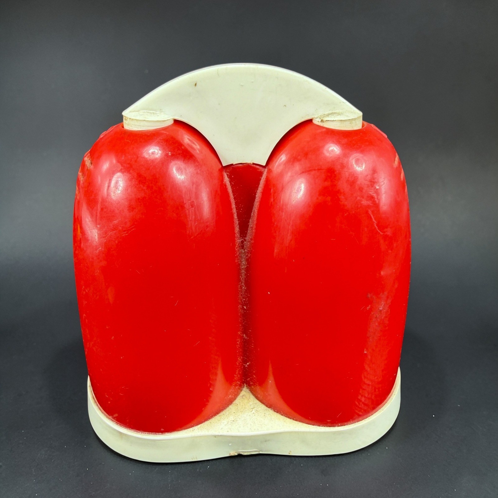 Vintage Red Plastic Salt and Pepper Shakers Set with Handle Retro Space Age VTG