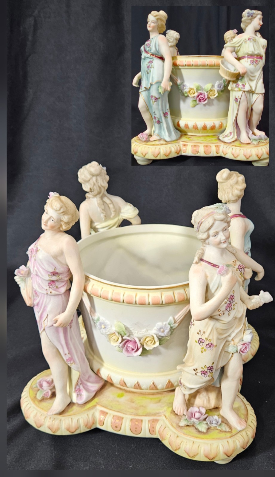 Arnart 7397 4 Seasons Figurine Planter Signed Rozzy Greek Neoclassical Goddesses Arnart 7397 4 Seasons Figurine Planter Signed Rozzy Greek Neoclassical Goddesses