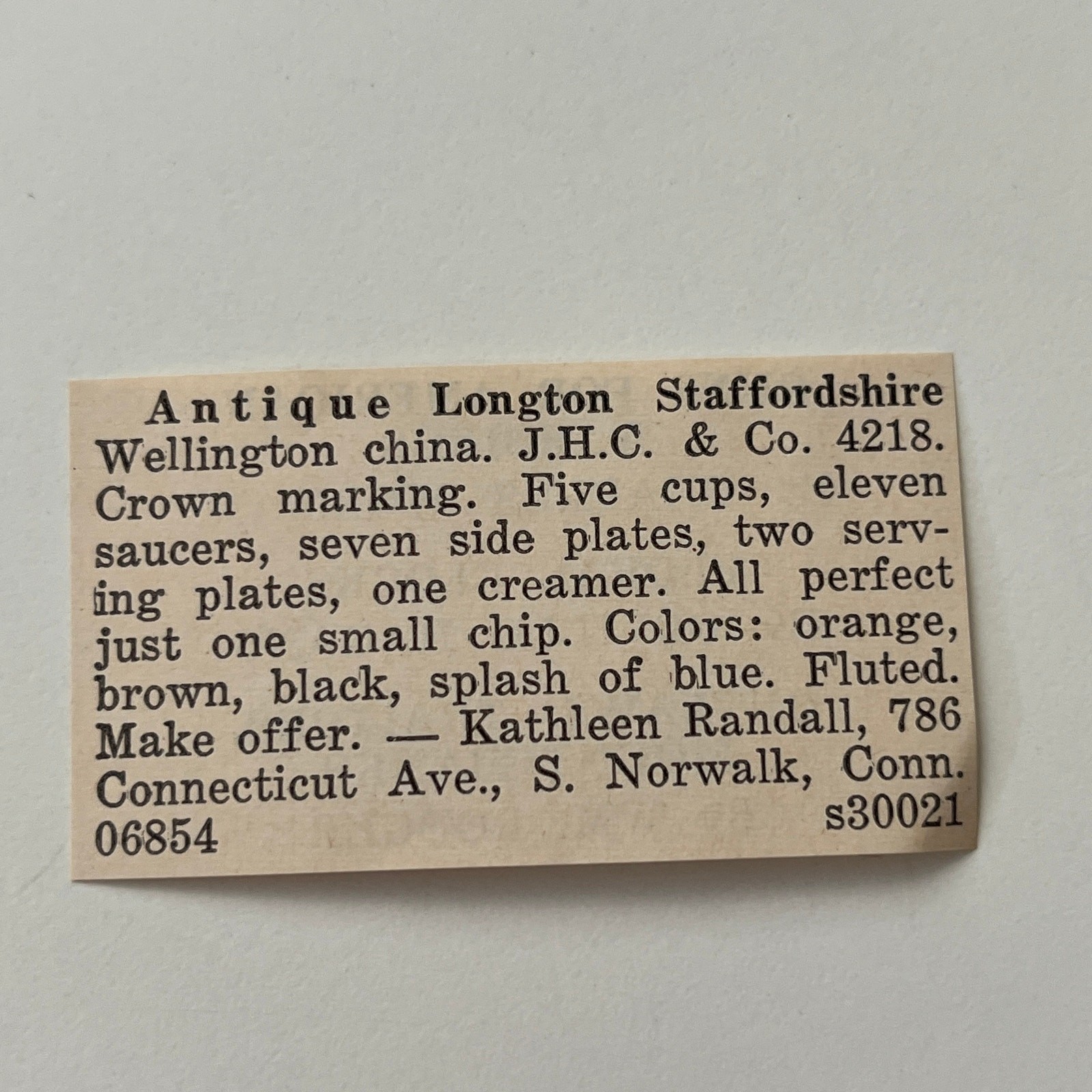 Antique Longton Staffordshire Kathleen Randall Norwalk CT 1973 Ad SAI4-S98