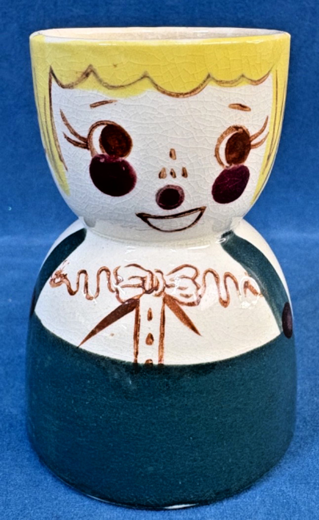 Vintage 1950s Anthropomorphic Lady Double Egg Cup Hand Painted Ceramic Japan