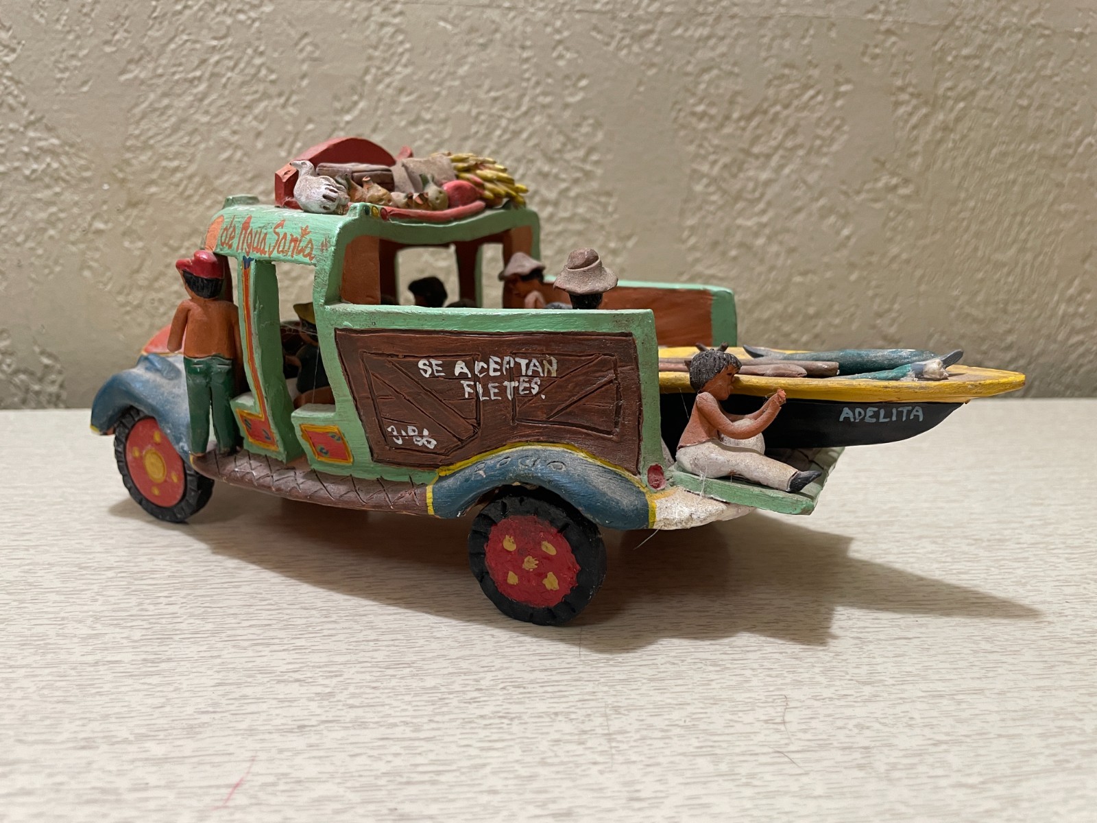 Vintage Hand Painted Clay Latin Chicken Goat Bus Art