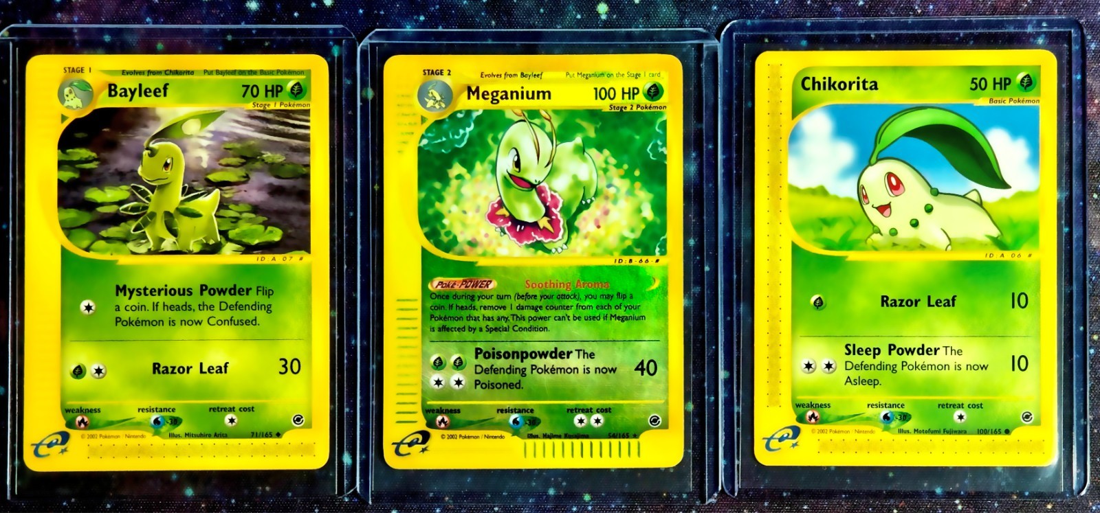 2002 Pokemon Expedition MEGANIUM Reverse Holo, BAYLEEF & CHIKORITA (3) Card Set