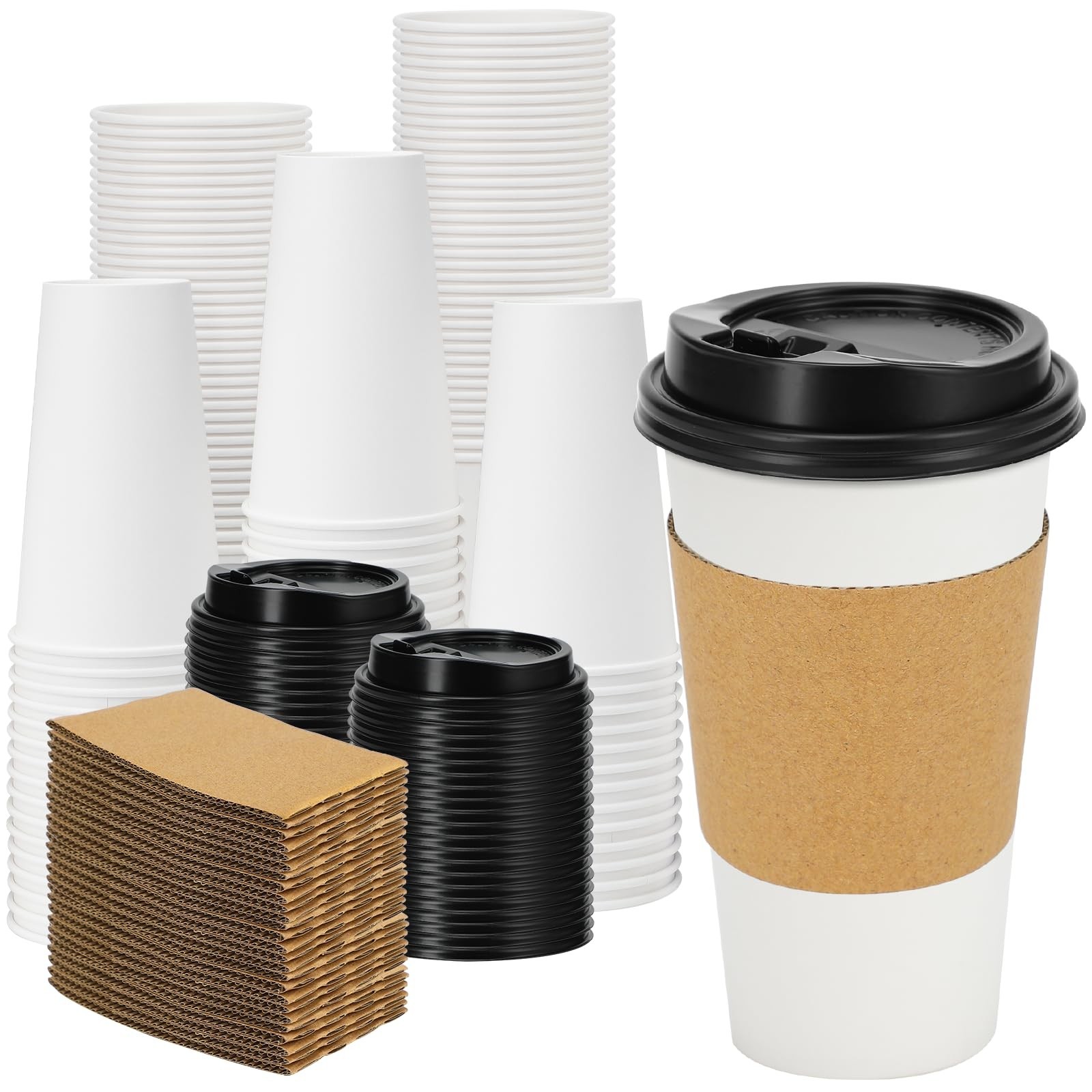 Lamosi 50 Pack 20 oz Disposable Coffee Cups with Lids and Sleeves, White To G... Lamosi 50 Pack 20 oz Disposable Coffee Cups with Lids and Sleeves, White To G...