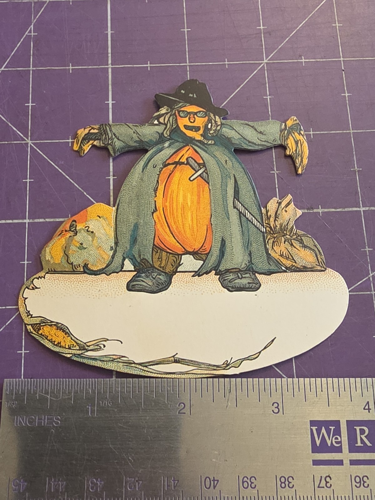 Unused Dennison Scarecrow/Witch/Pumpkin Halloween Diecut Place Card
