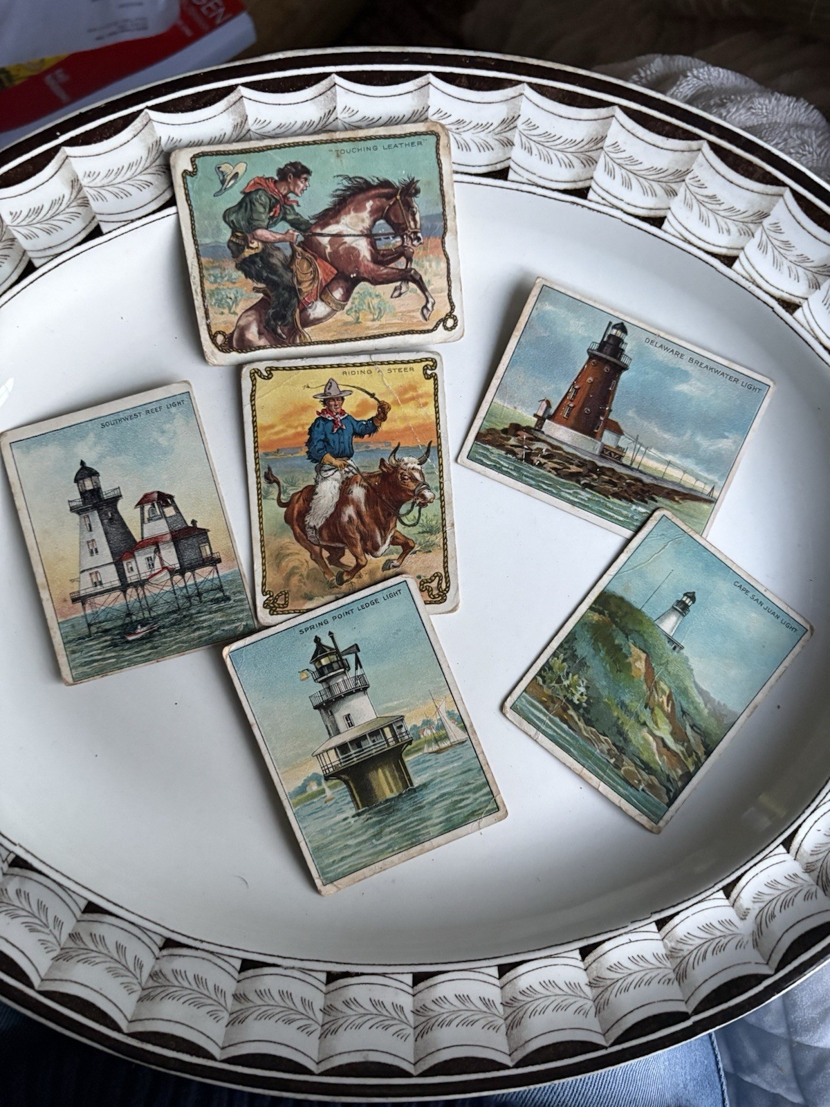 Six Antique Vintage Hassan Tobacco Cards Lighthouse Cowboy From 1911 Six Antique Vintage Hassan Tobacco Cards Lighthouse Cowboy From 1911