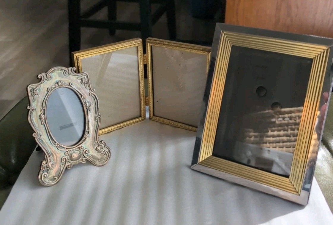 Lot Of 3 VTG Gold Brass Silver Mid Century Picture Photo Frames Various Sizes