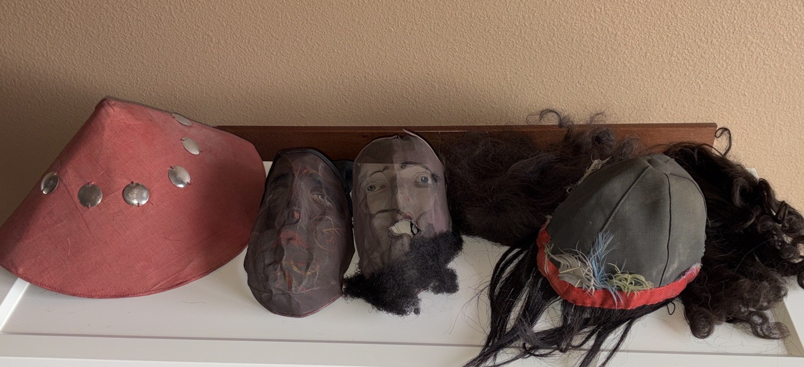 Antique Odd Fellows Ceremonial Mask Hand Painted Wire Mesh C. 1900 Hats Wigs LOT Antique Odd Fellows Ceremonial Mask Hand Painted Wire Mesh C. 1900 Hats Wigs LOT