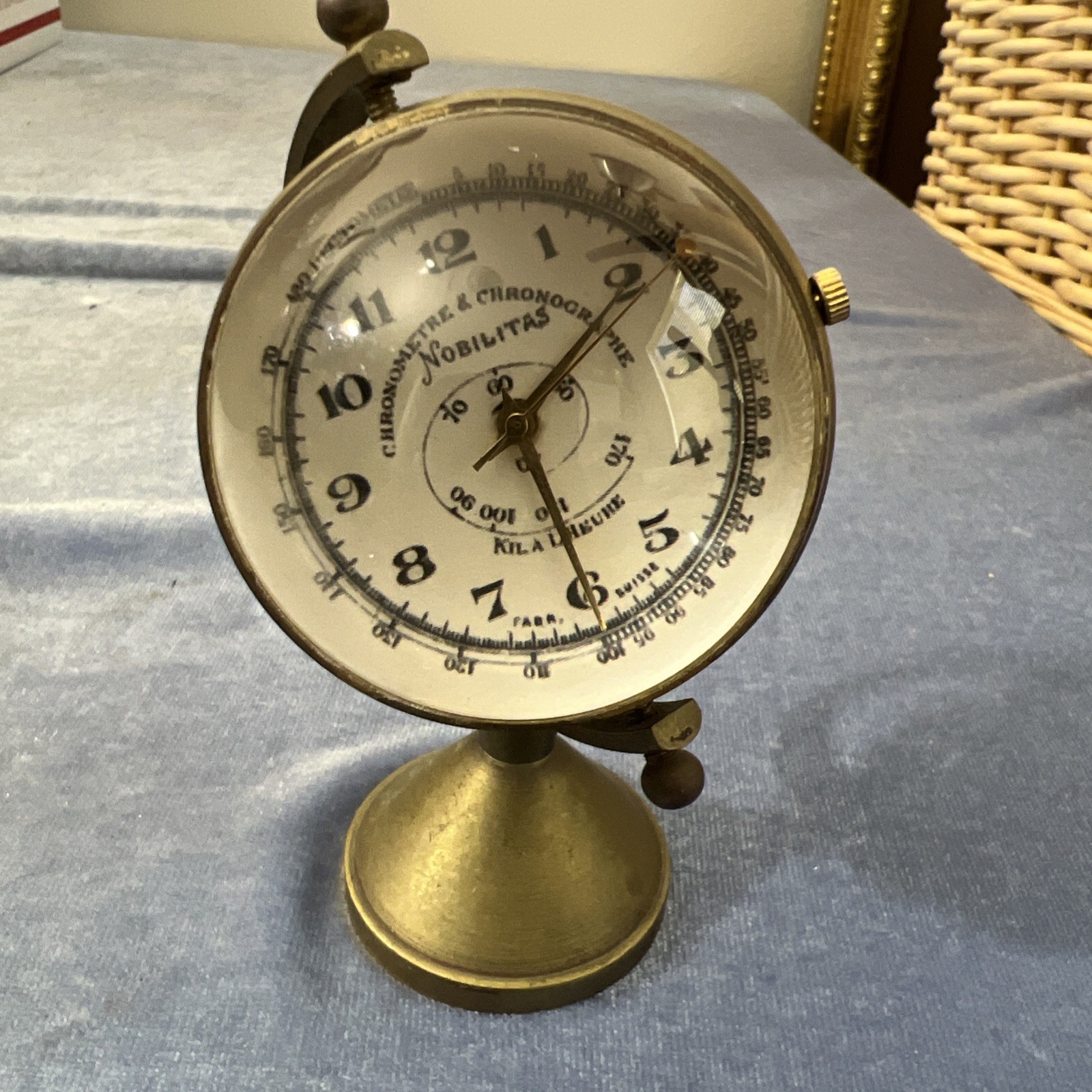 Vintage Nobilitas Chronometre & Chronographe 17 Jewel Desk Clock Working Vintage Nobilitas Chronometre & Chronographe 17 Jewel Desk Clock Working