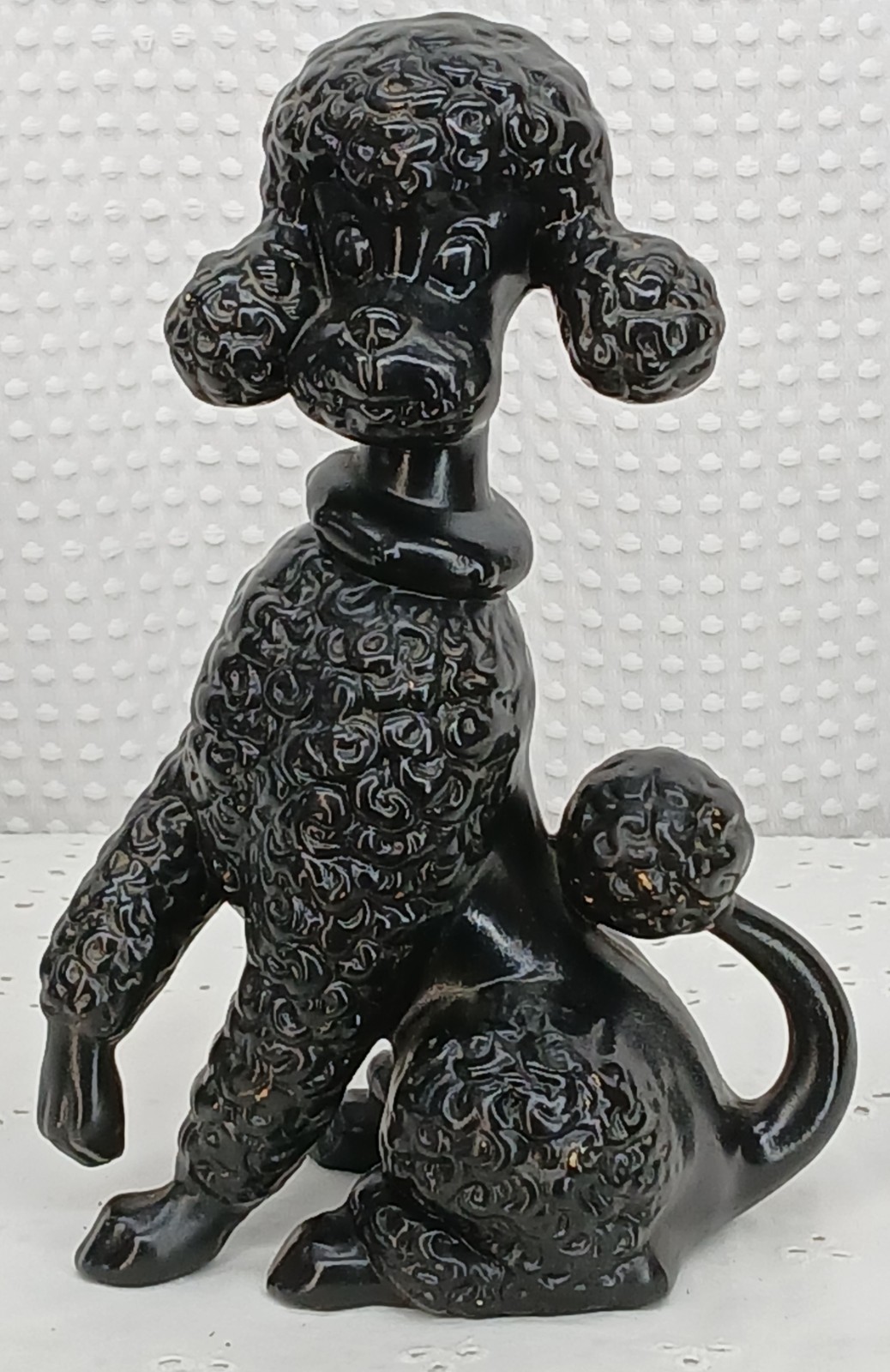 MCM LARGE BLACK POODLE CERAMIC FIGURINE MID CENTURY MODERN DOG STATUE 