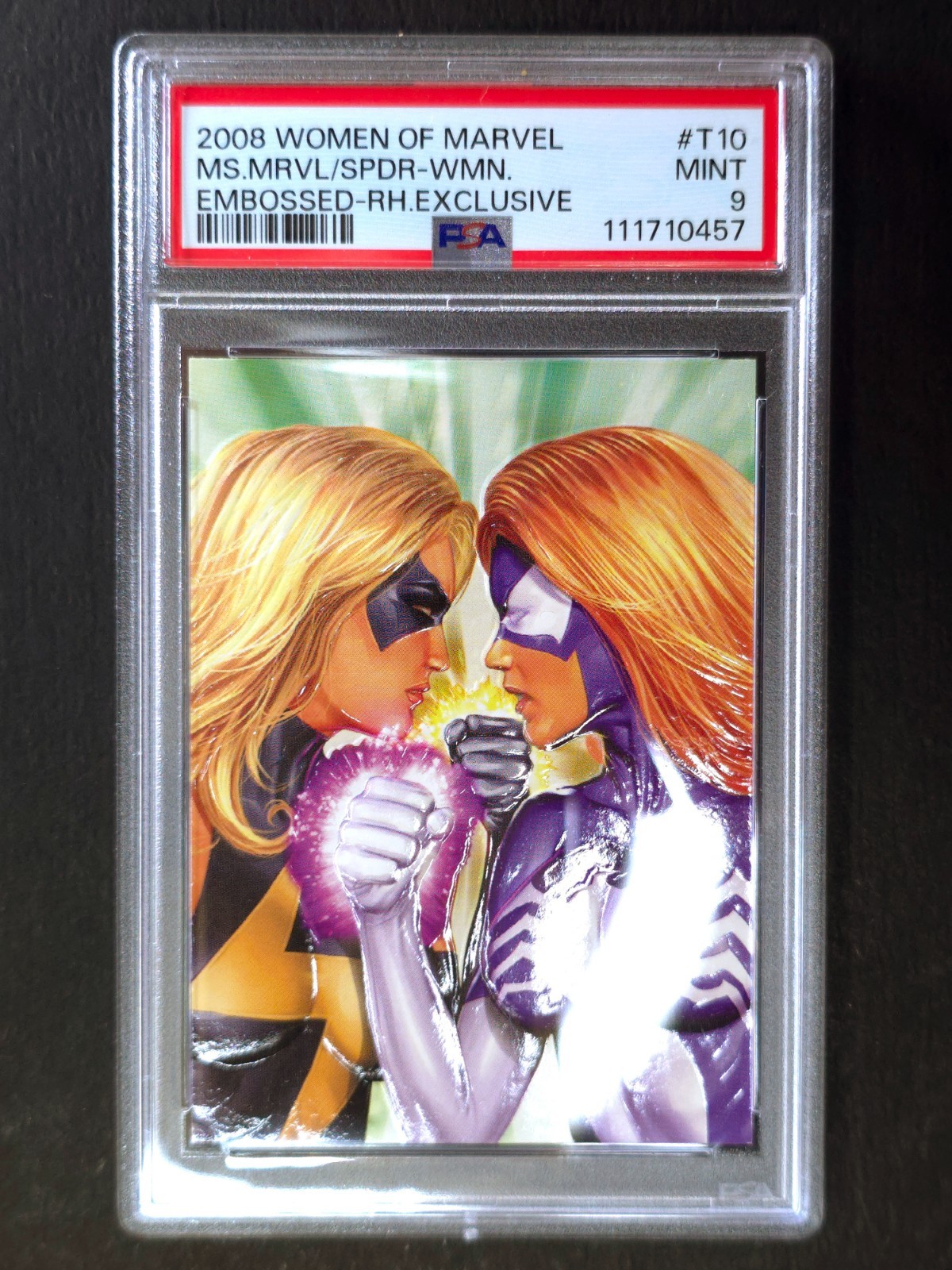 2008 Women of Marvel Embossed T10 Ms. Marvel vs. Spider-Woman PSA 9 Pop 1-No 10s