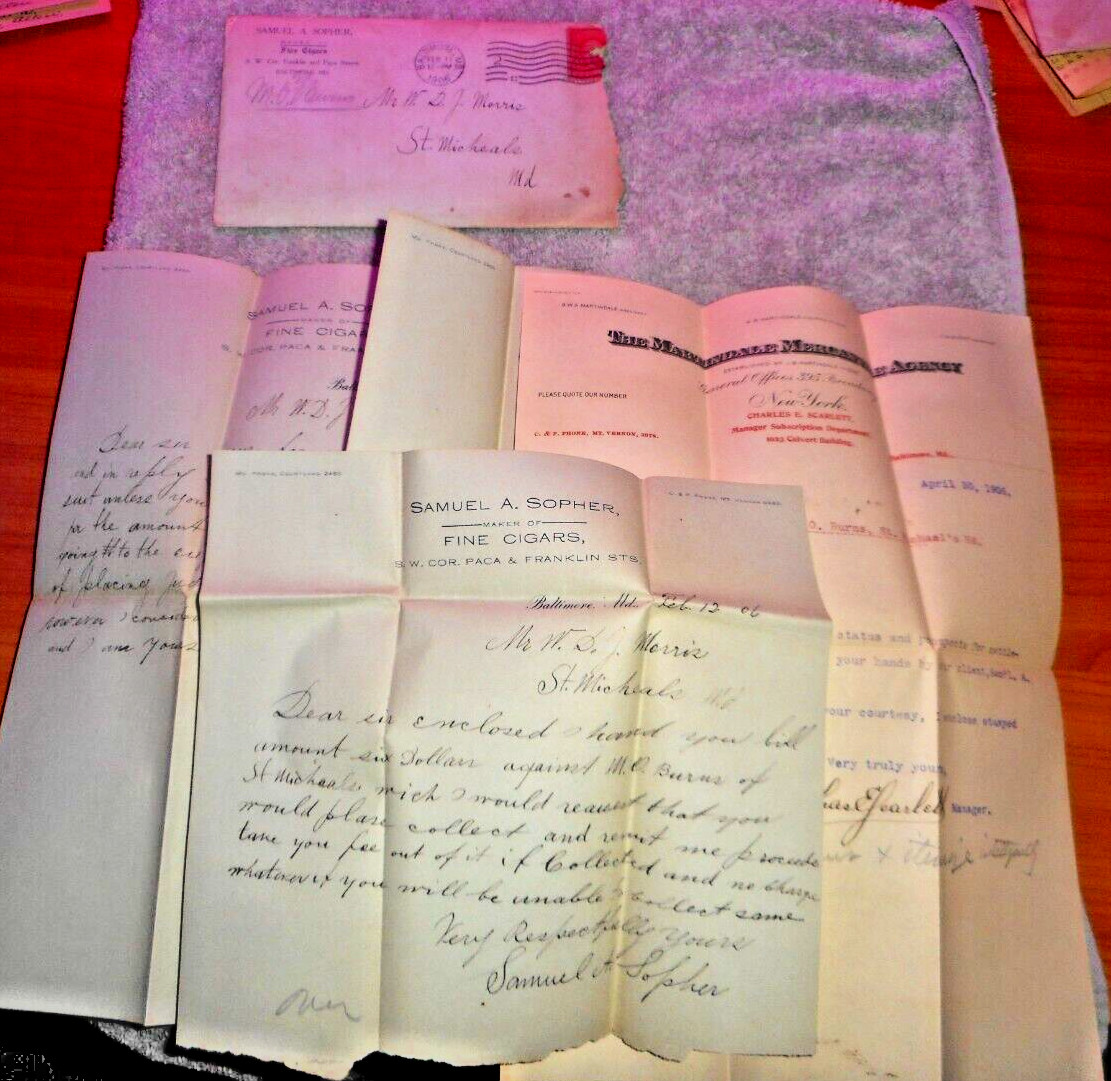 1906 Samuel Sopher Cigars Baltimore $6 Legal Claim Martindale Mercantille Signed