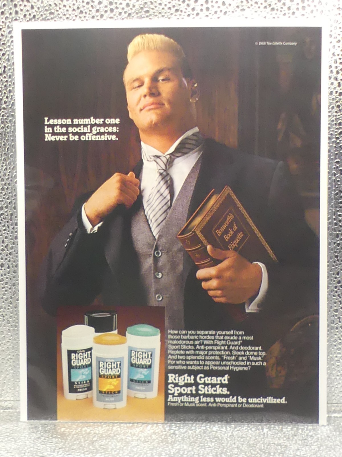 Vintage Right Guard Deodorant Brian Bosworth 1989 Print Advertising Full Page Ad