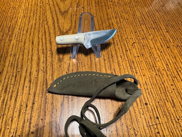Miniature High Carbon Steel Cleaver Knife, bone handle, naugahyde neck hanger Miniature High Carbon Steel Cleaver Knife, bone handle, naugahyde neck hanger
