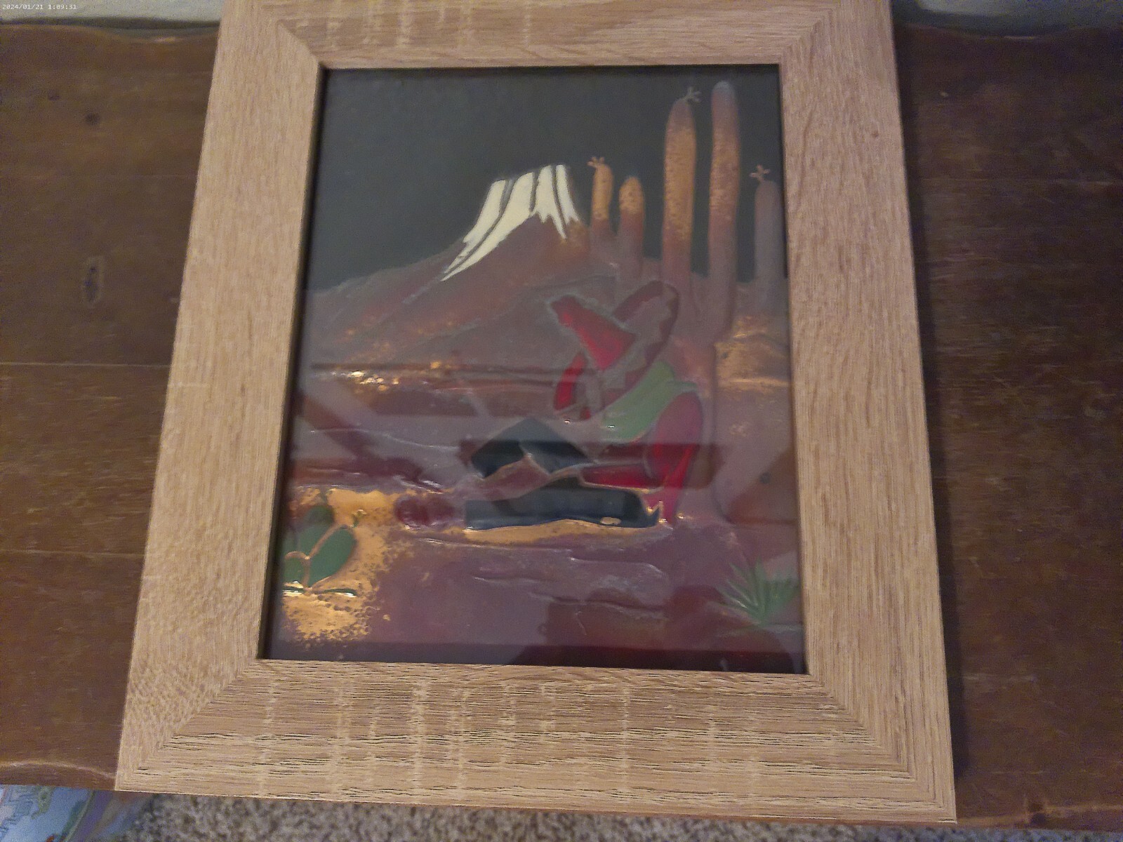 Vintage Collectible Mexican Folk Art Copper Picture Sleeping Mexican Framed Vintage Collectible Mexican Folk Art Copper Picture Sleeping Mexican Framed