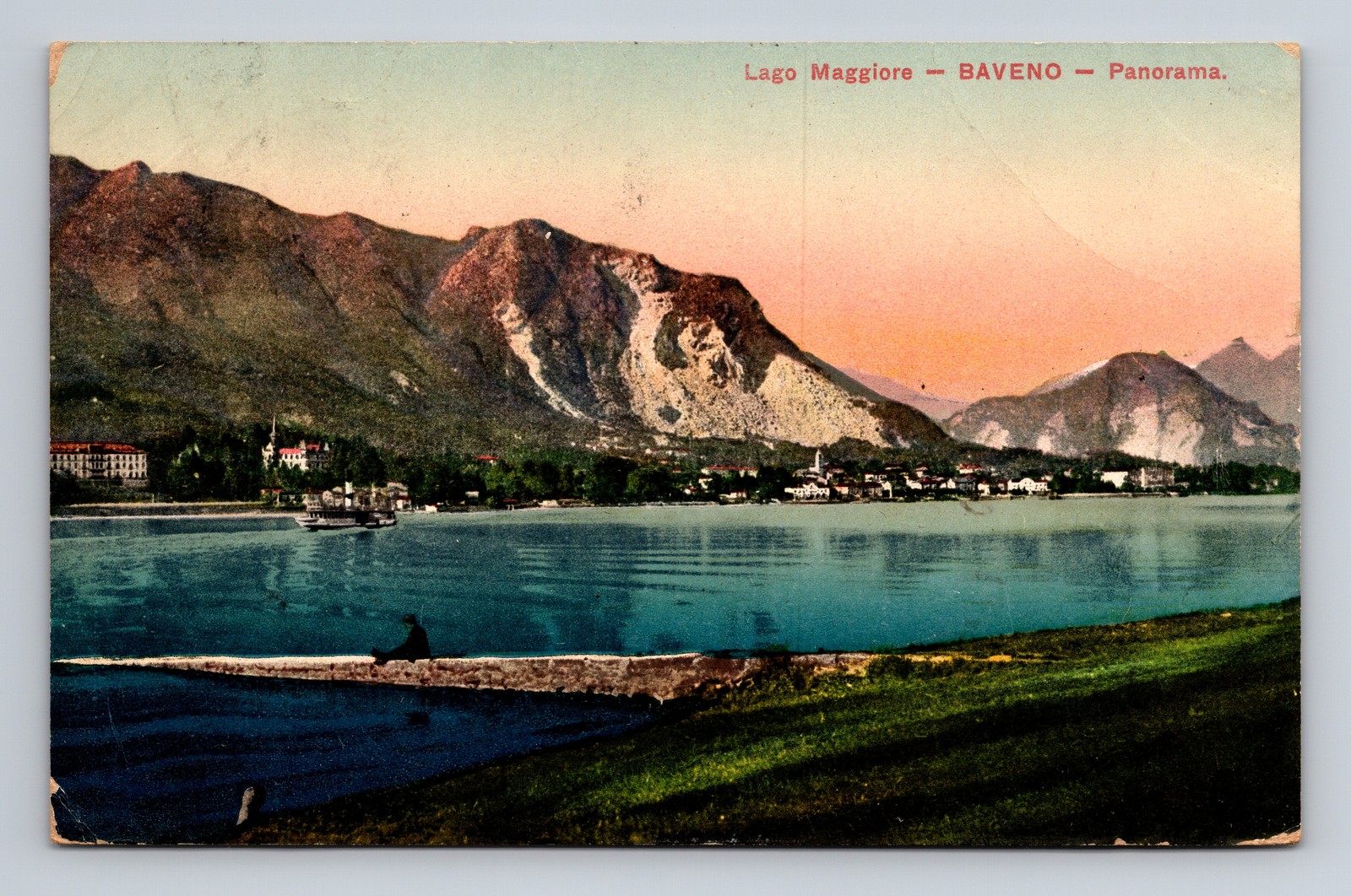 c1913 DB Postcard Panorama Lake Maggiore Swiss Alps Swizterland Baveno
