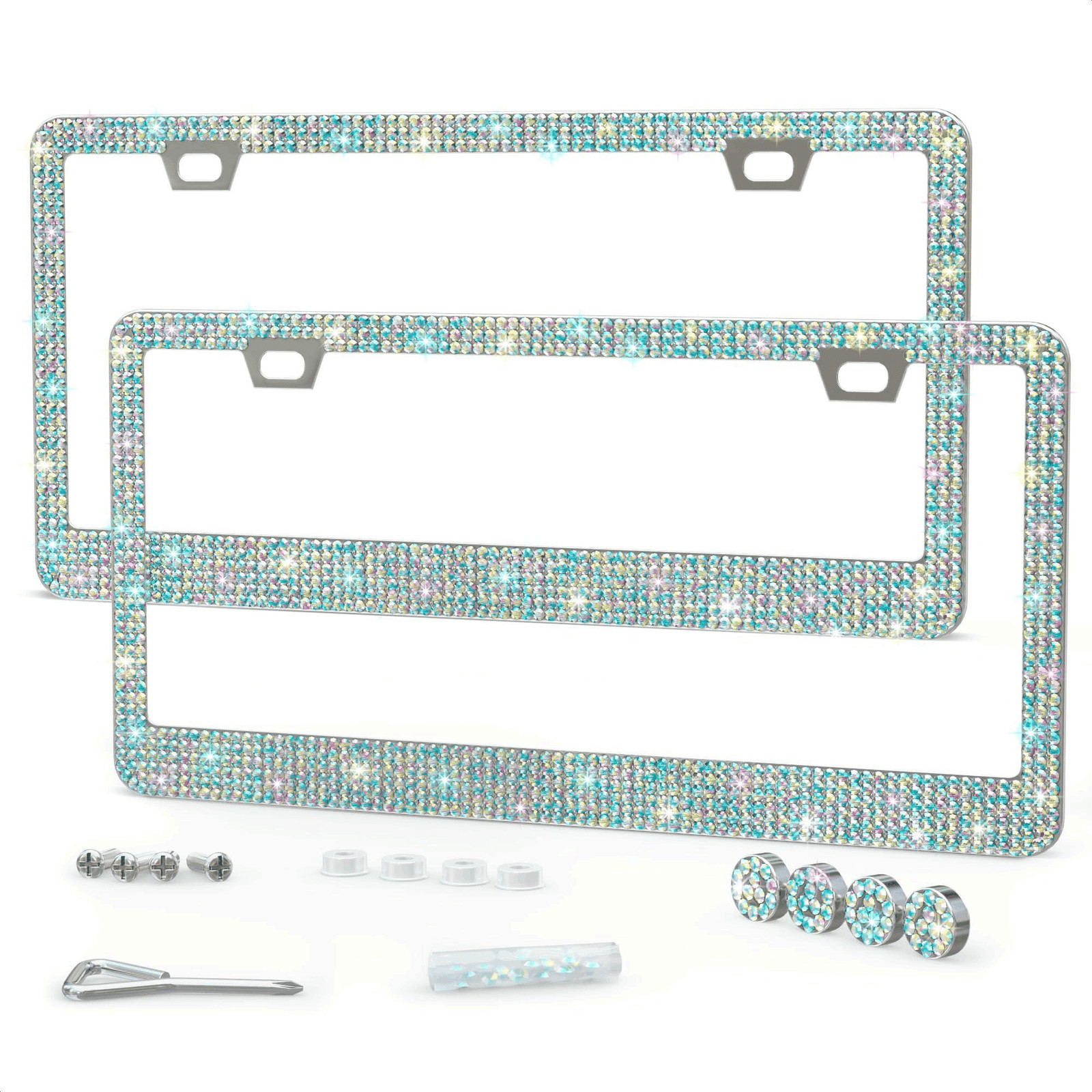 2 Pack Bling License Plate Frames for Women Sparkling Rhinestone 12.16x6.18 inch