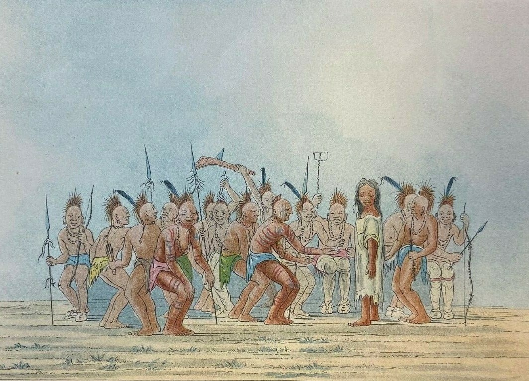 1903 Vintage George Catlin Illustration Native American Dance to the Berdash