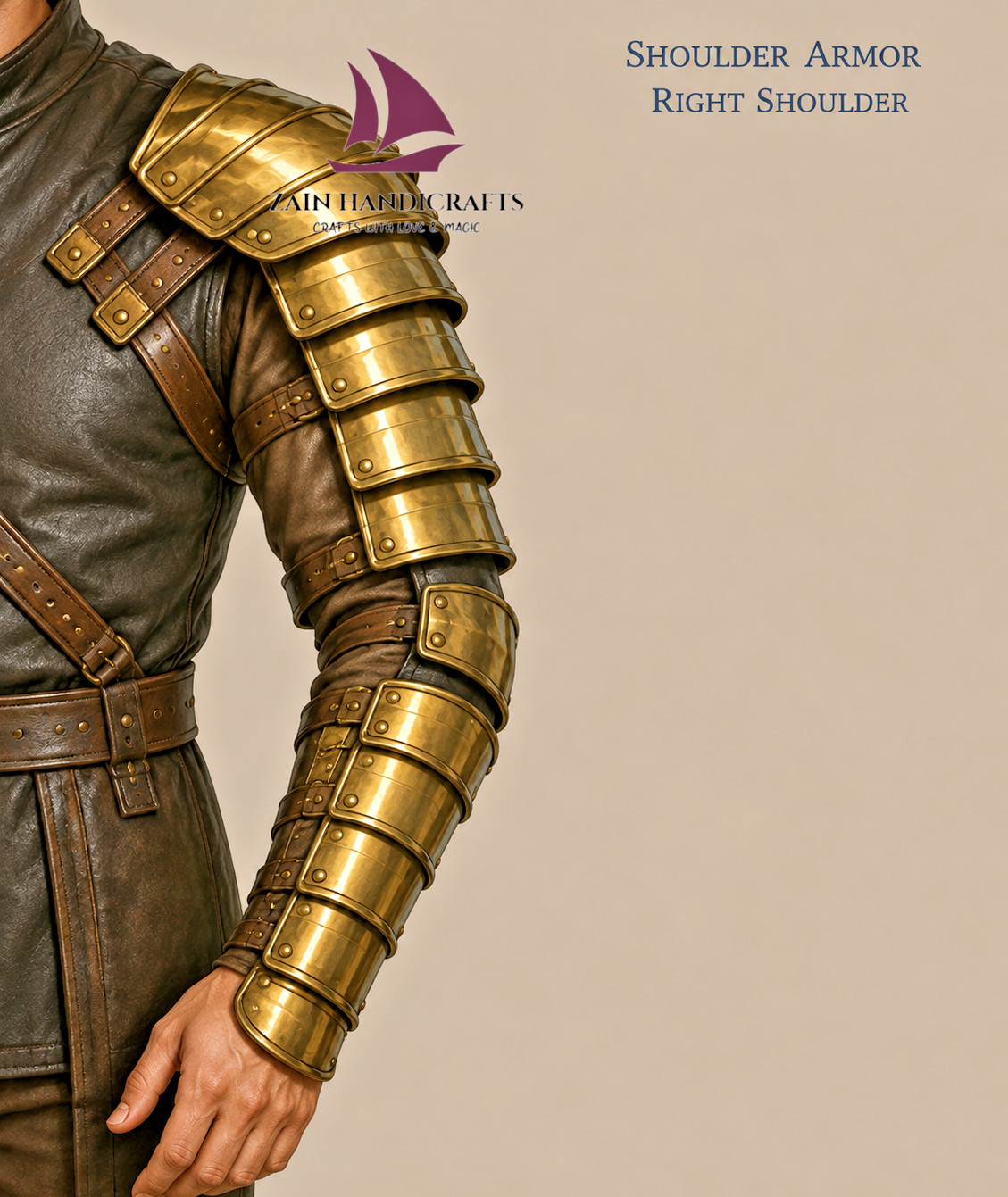 ZAIN Handcrafted Roman Gladiator Shoulder Armor & arm Guard W/Leather Strap