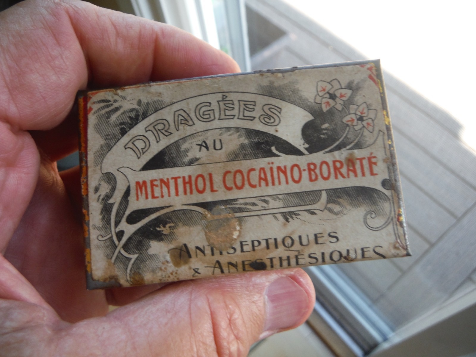 1890's French Cocaine Lozenge Tin - Very Rare Paper Label Medicine Tin
