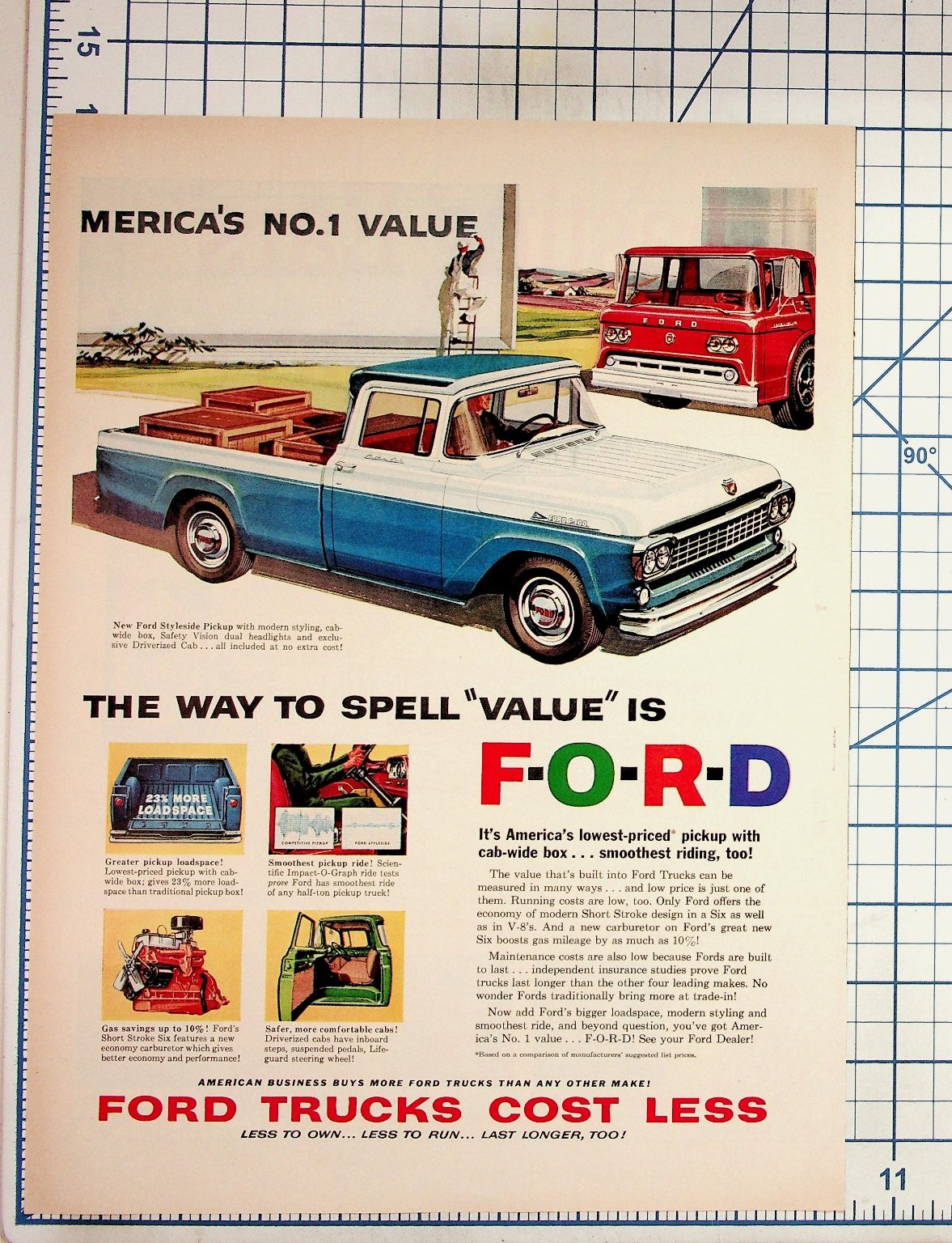 Vintage 1959 Ford Pickup Truck Ad Styleside F-Series \