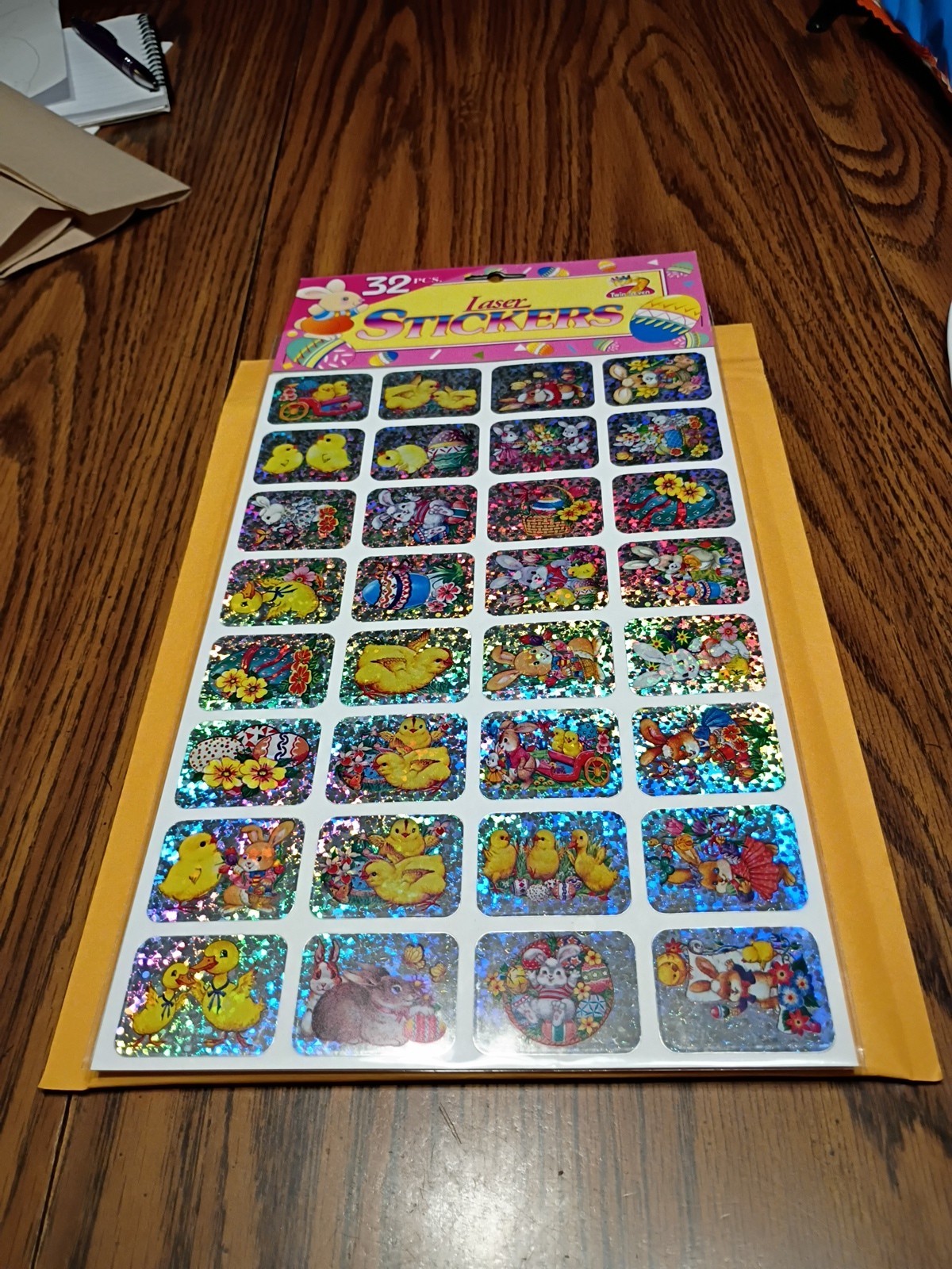 Vintage Twin Seven 32 PCs Laser Stickers Easter Edition Prismatic Bunnies Chicks