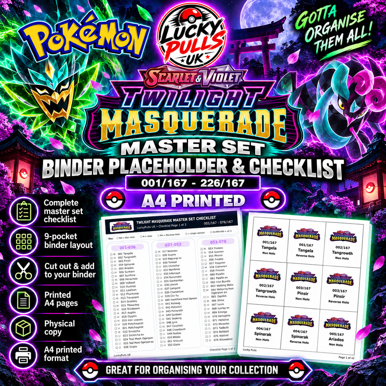 Pokémon Twilight Masquerade Master Set Placeholder & Checklist - A4 Printed