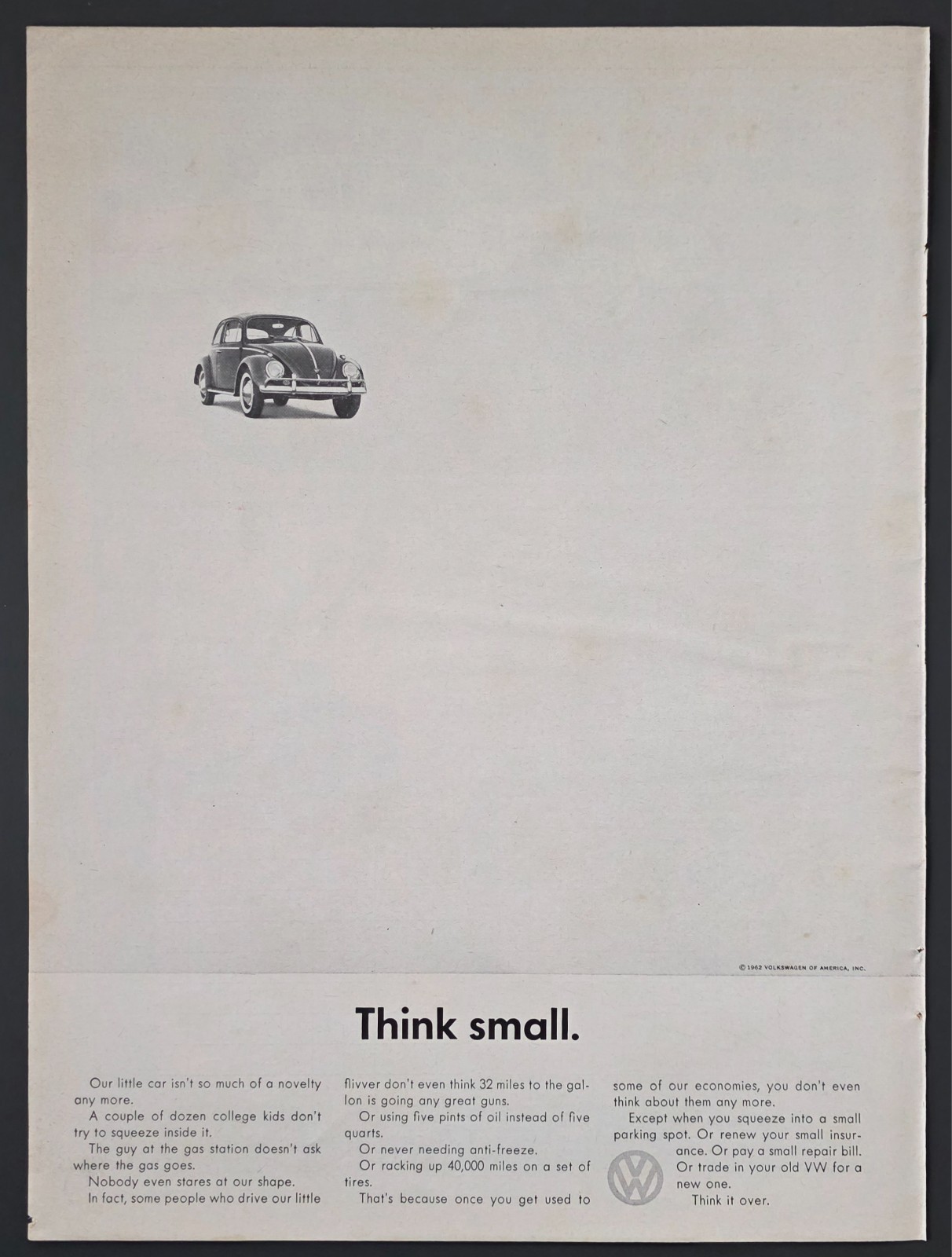 1962 PRINT AD Volkswagen Beetle \