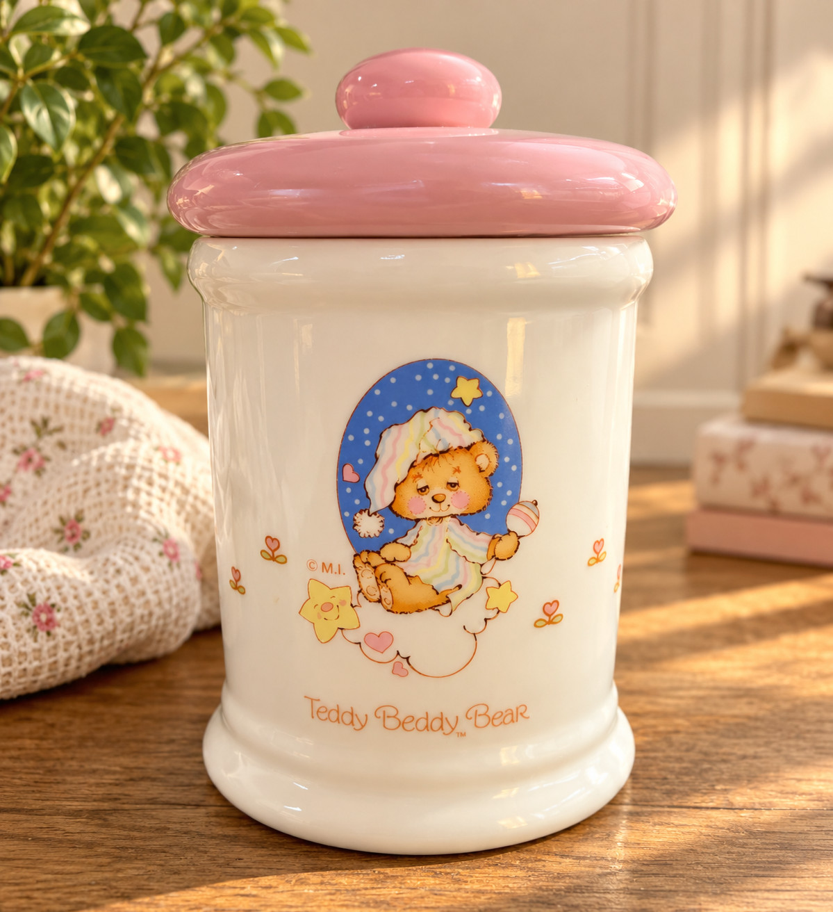 Vtg 1982 Enesco Teddy Beddy Bear Ceramic Lidded Pink Jar Nursery Decor Japan Vtg 1982 Enesco Teddy Beddy Bear Ceramic Lidded Pink Jar Nursery Decor Japan