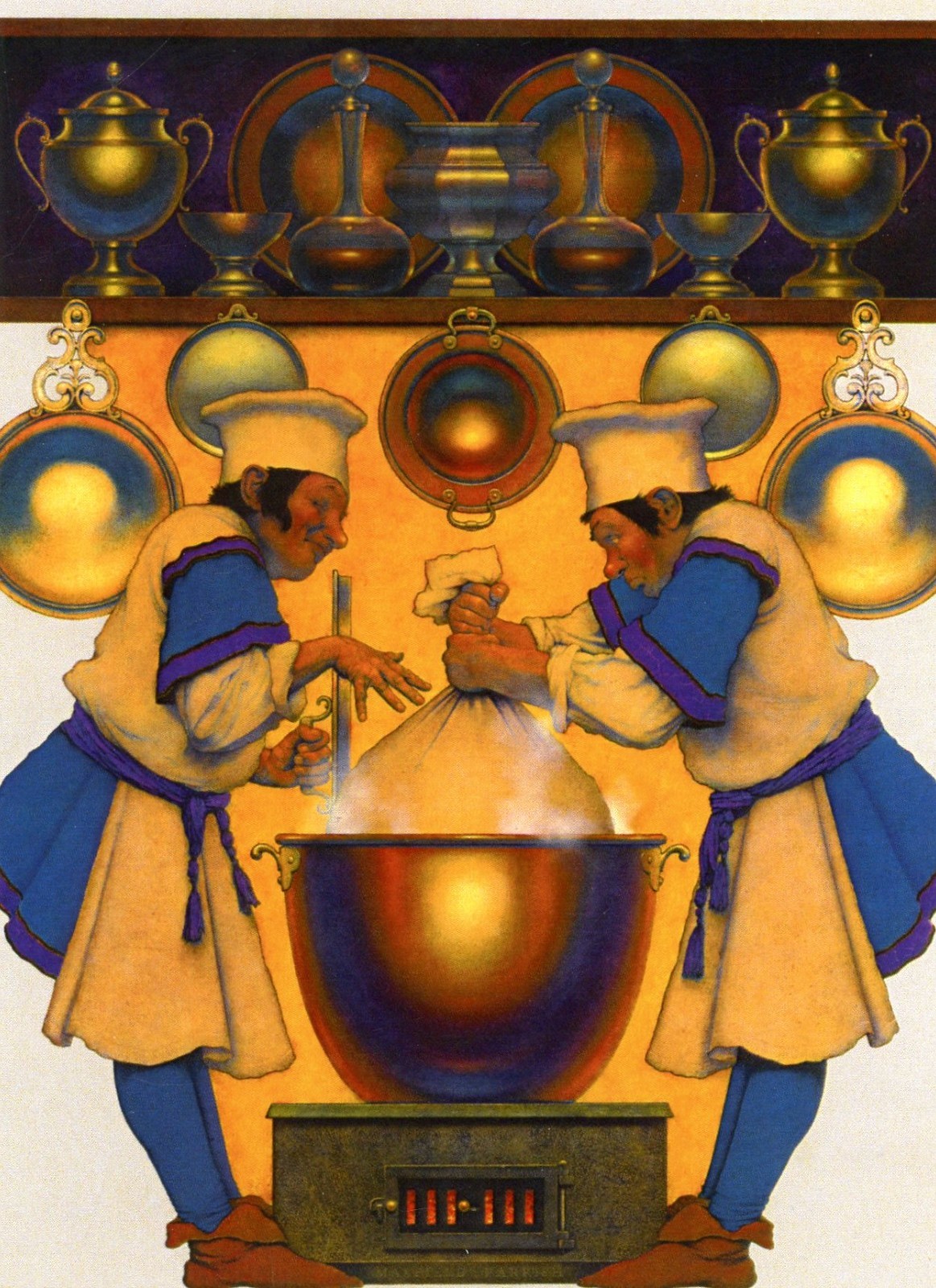 Two Chefs at the Copper Cauldron --New Vintage Reproduction POSTCARD