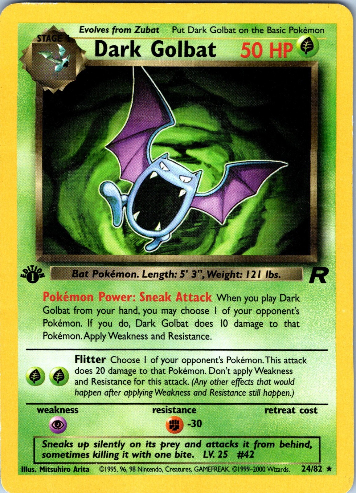 2000 Pokémon Team Rocket 1st Edition Dark Golbat #24 EUC 2000 Pokémon Team Rocket 1st Edition Dark Golbat #24 EUC