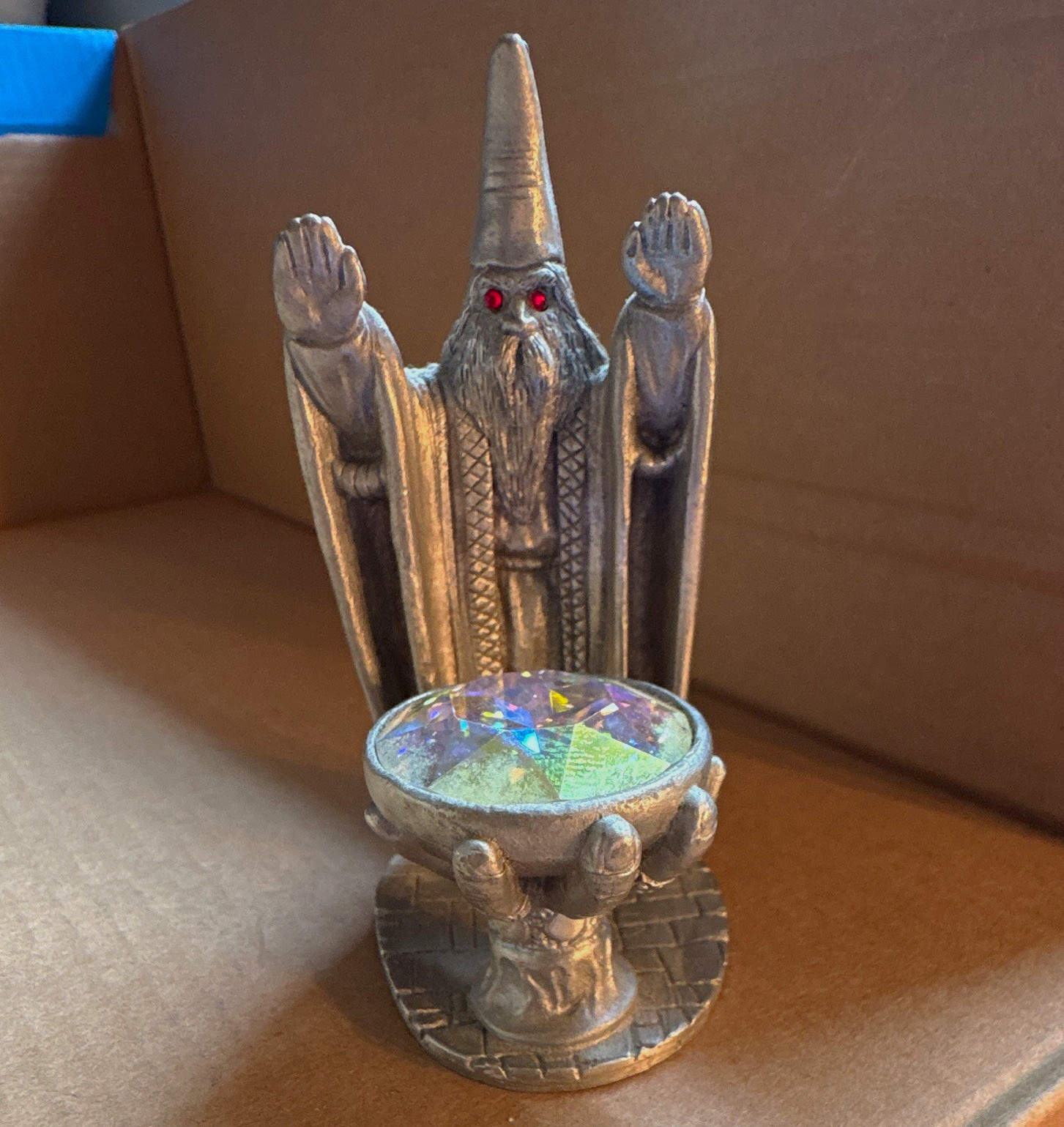 Spoontiques Pewter Wizard Figurine Statue w/ Iridescent Crystal Bowl HMR1511