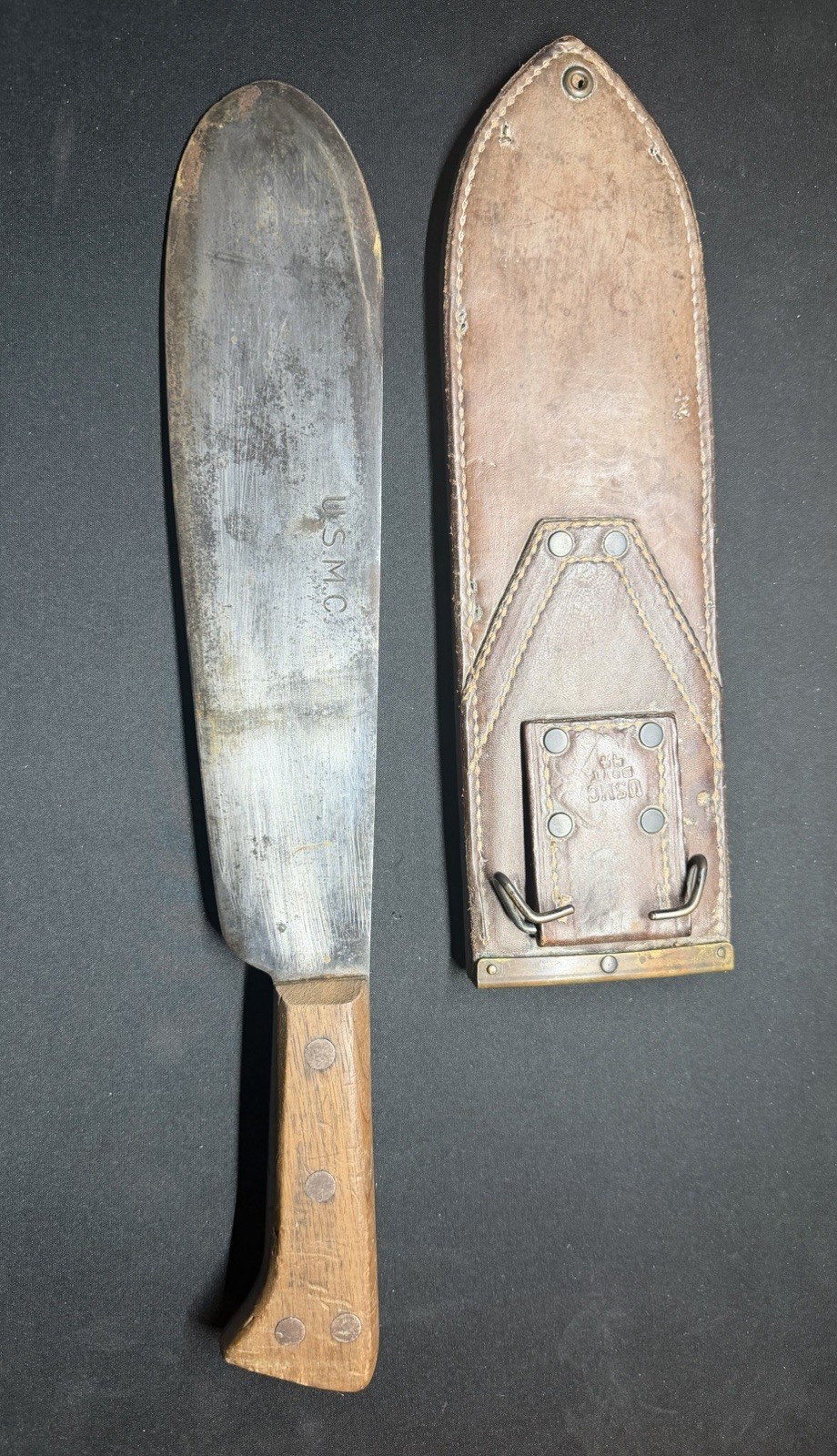 WWII USMC Hospital Corpsman Bolo Knife BOYT 44 Leather Scabbard