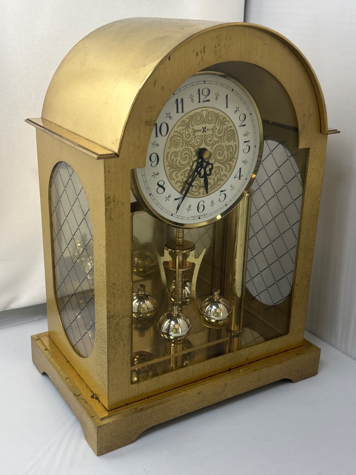 Vintage Howard Miller Quartz Anniversary Clock Brass Glass West Germany Vintage Howard Miller Quartz Anniversary Clock Brass Glass West Germany