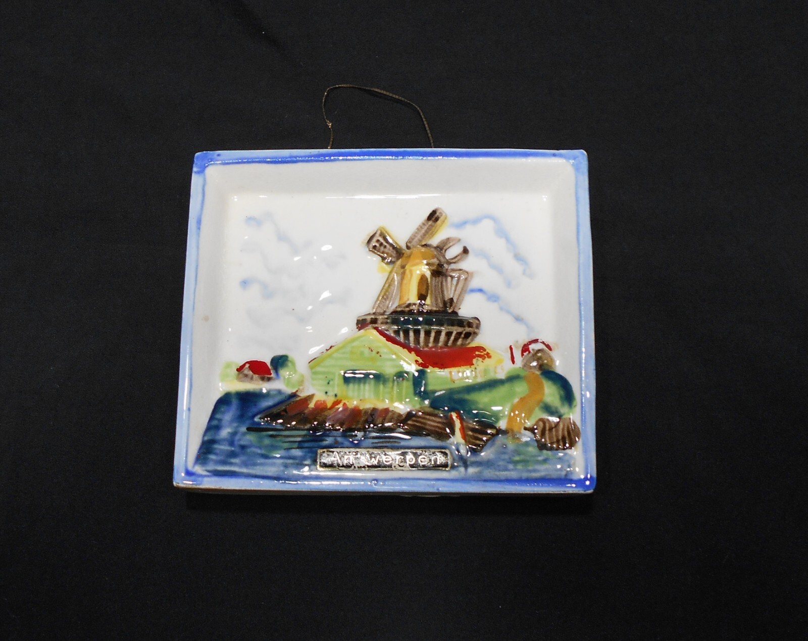 1950\'s  Antwerp Belgium  Hand painted Wind Mill  Porcelain wall decor souvenir