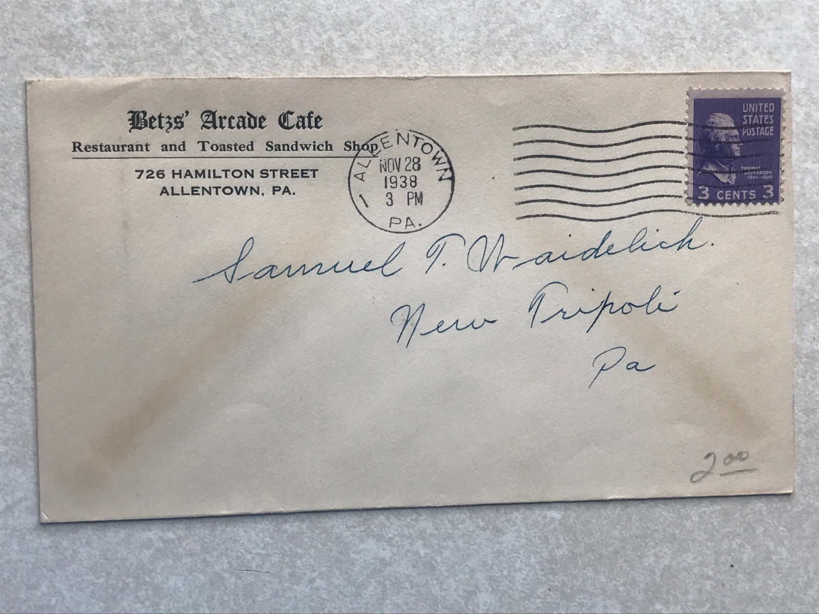 Schertzinger Jewelry Store Slatington PA Envelope Letterhead Postal Cover EN3371 Schertzinger Jewelry Store Slatington PA Envelope Letterhead Postal Cover EN3371