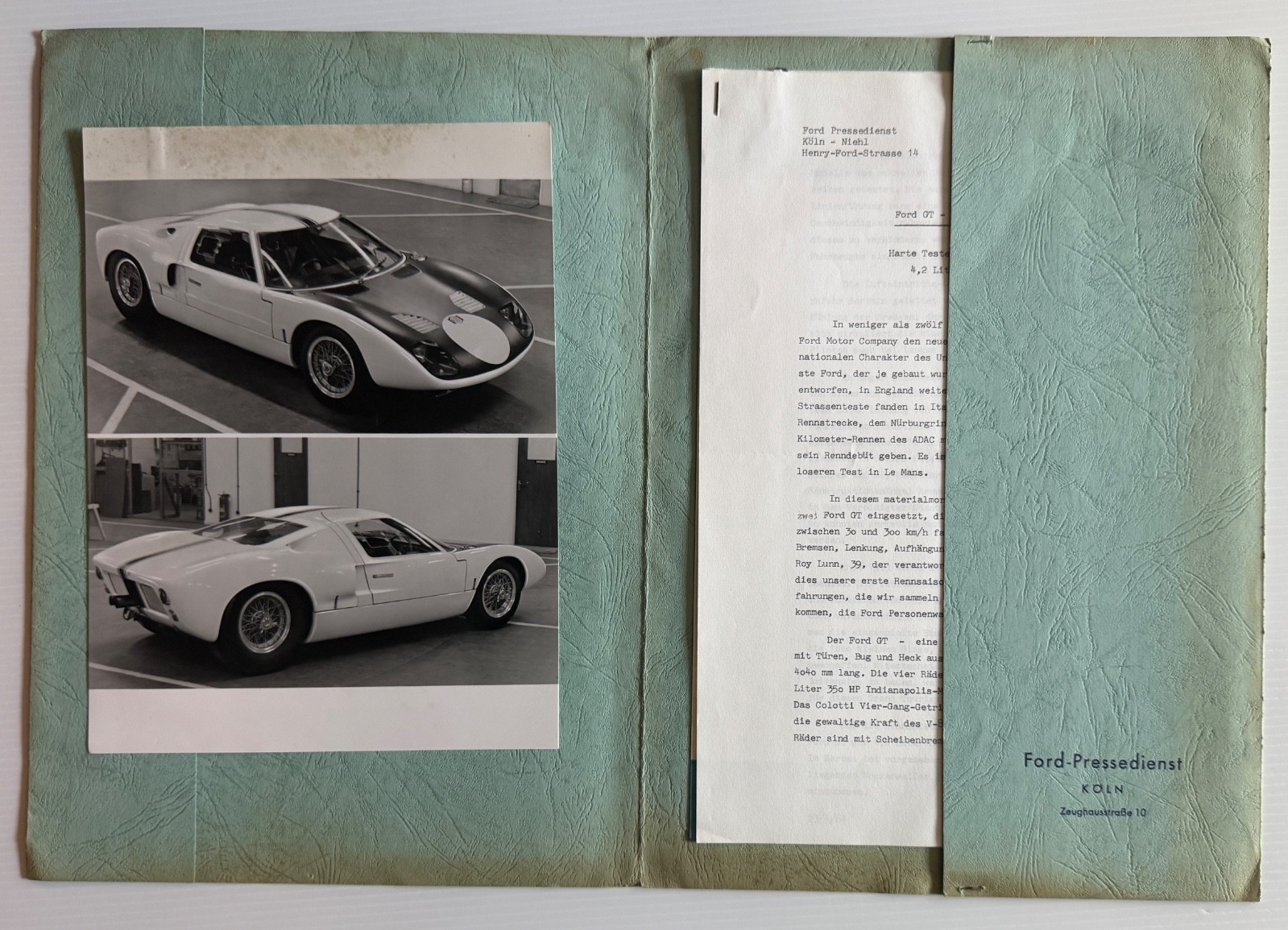 RARE 1964 Ford GT40 Introductory Press Kit Nurburgring 1000KM Race GERMAN TEXT