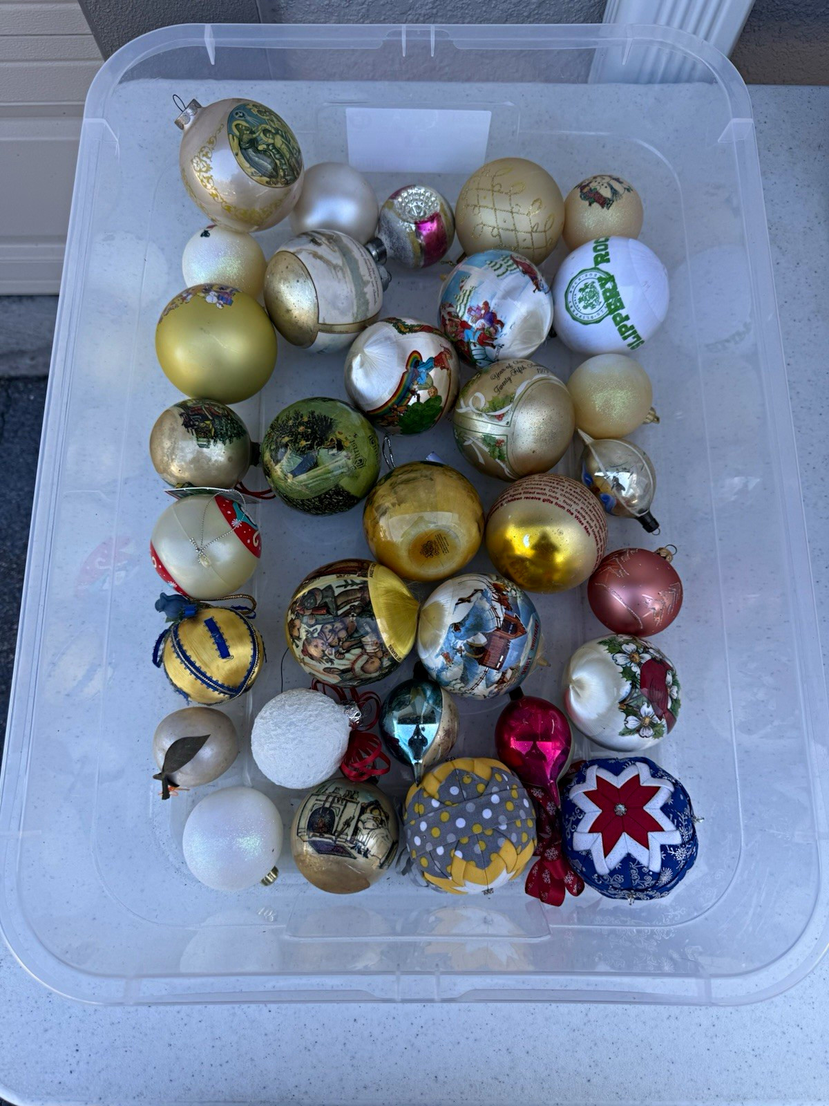 Lot of 32 Vintage Mixed Christmas Ball Ornaments Hallmark Glass Fabric Decor