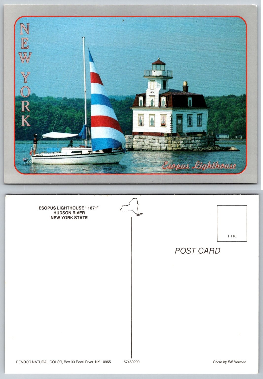 Esopus Lighthouse 1871 Hudson River NY Postcard Sailboat Pendor Photo Esopus Lighthouse 1871 Hudson River NY Postcard Sailboat Pendor Photo