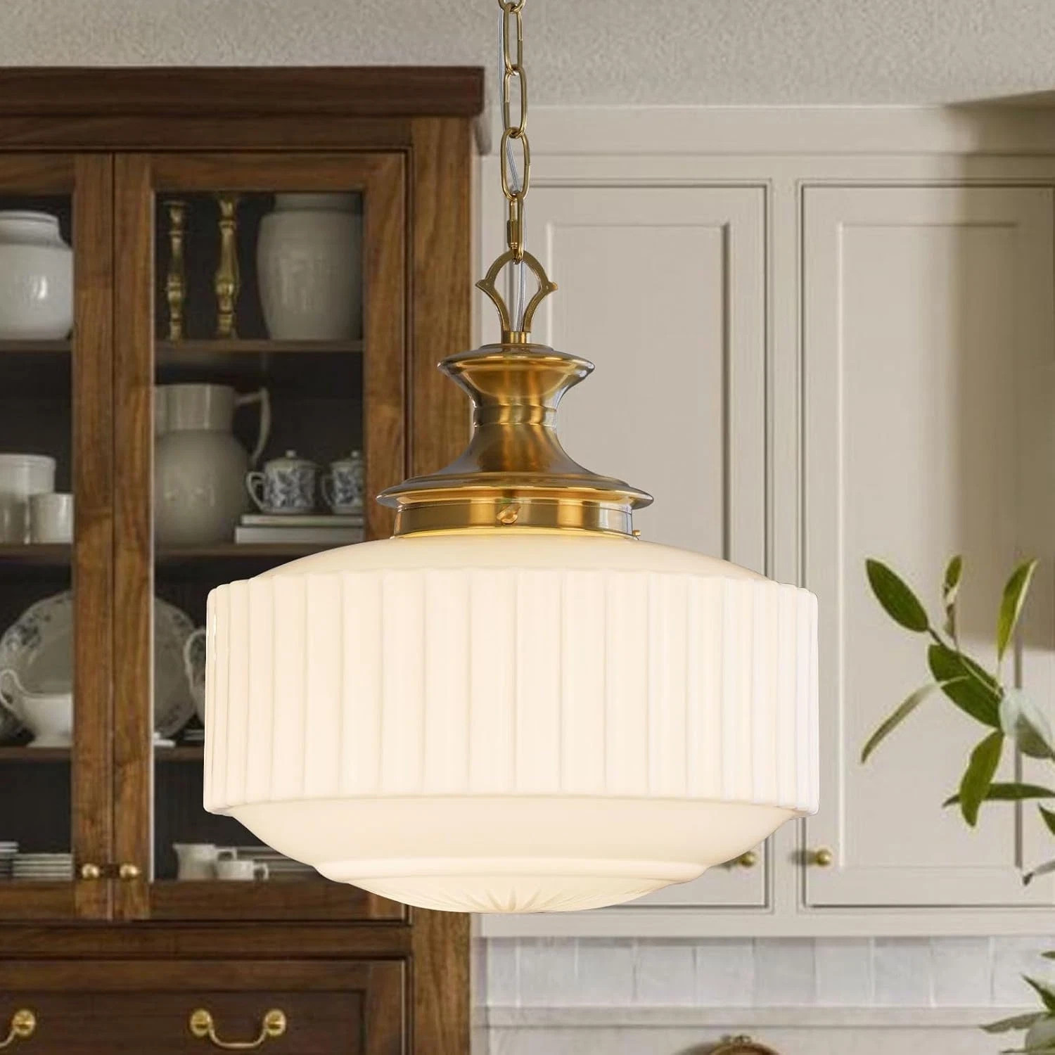 Vintage Brass Milk Glass Chandelier, 13.8\ Vintage Brass Milk Glass Chandelier, 13.8\