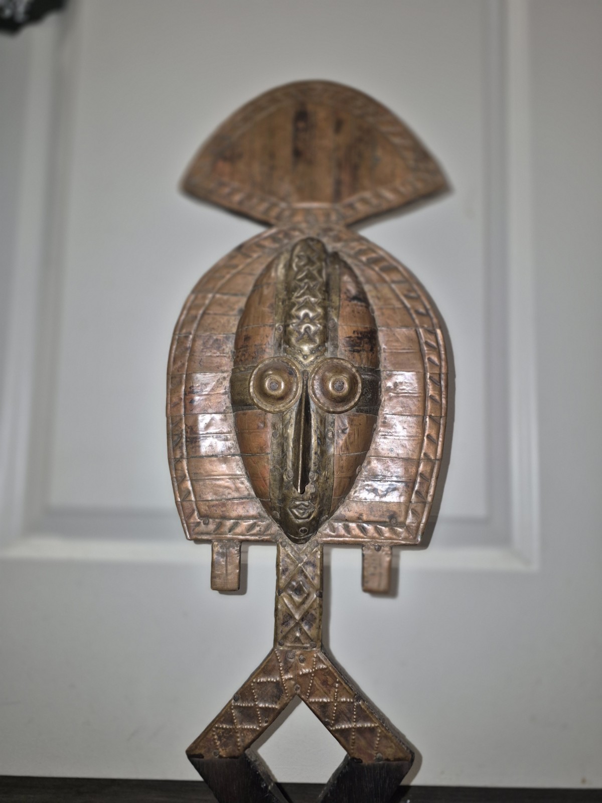 Vintage African Kota Bakota Reliquary Guardian Figure Copper Brass Wood 21