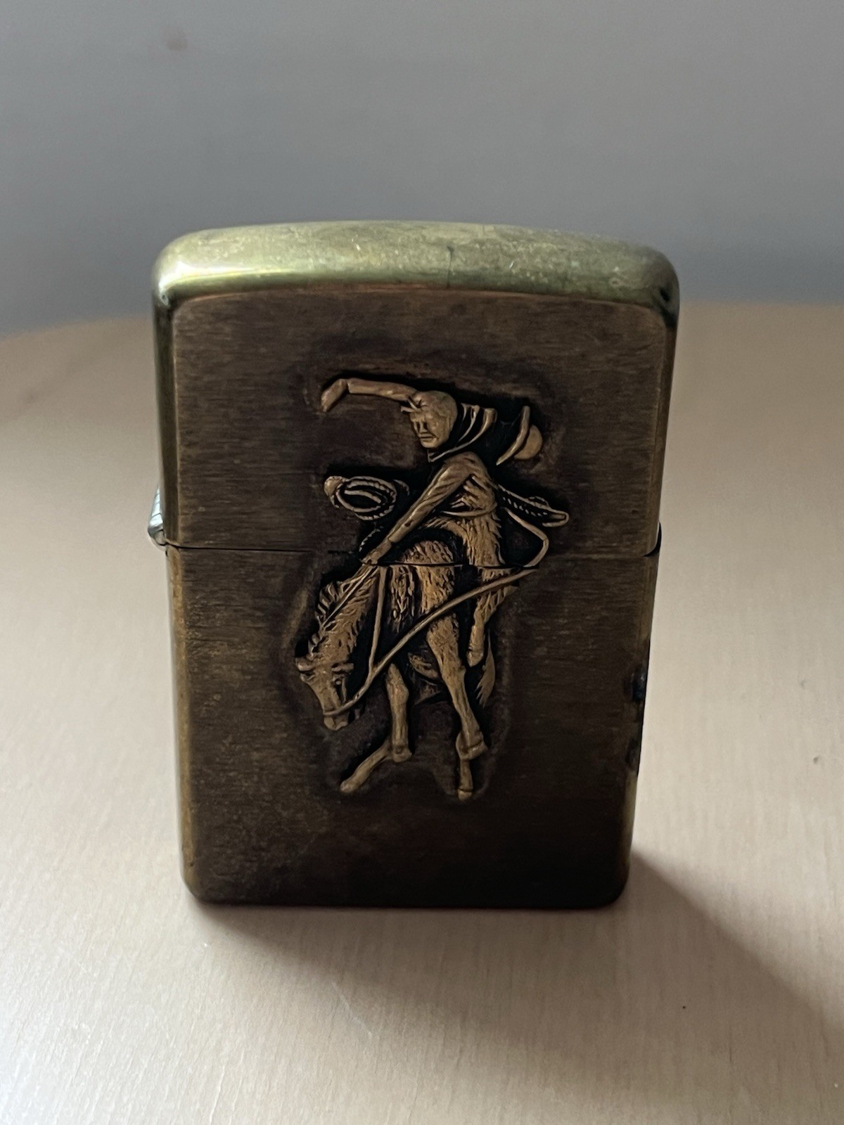 Vintage 1994 ZIPPO Marlboro Bucking Bronco Lighter Brass Used Made in USA