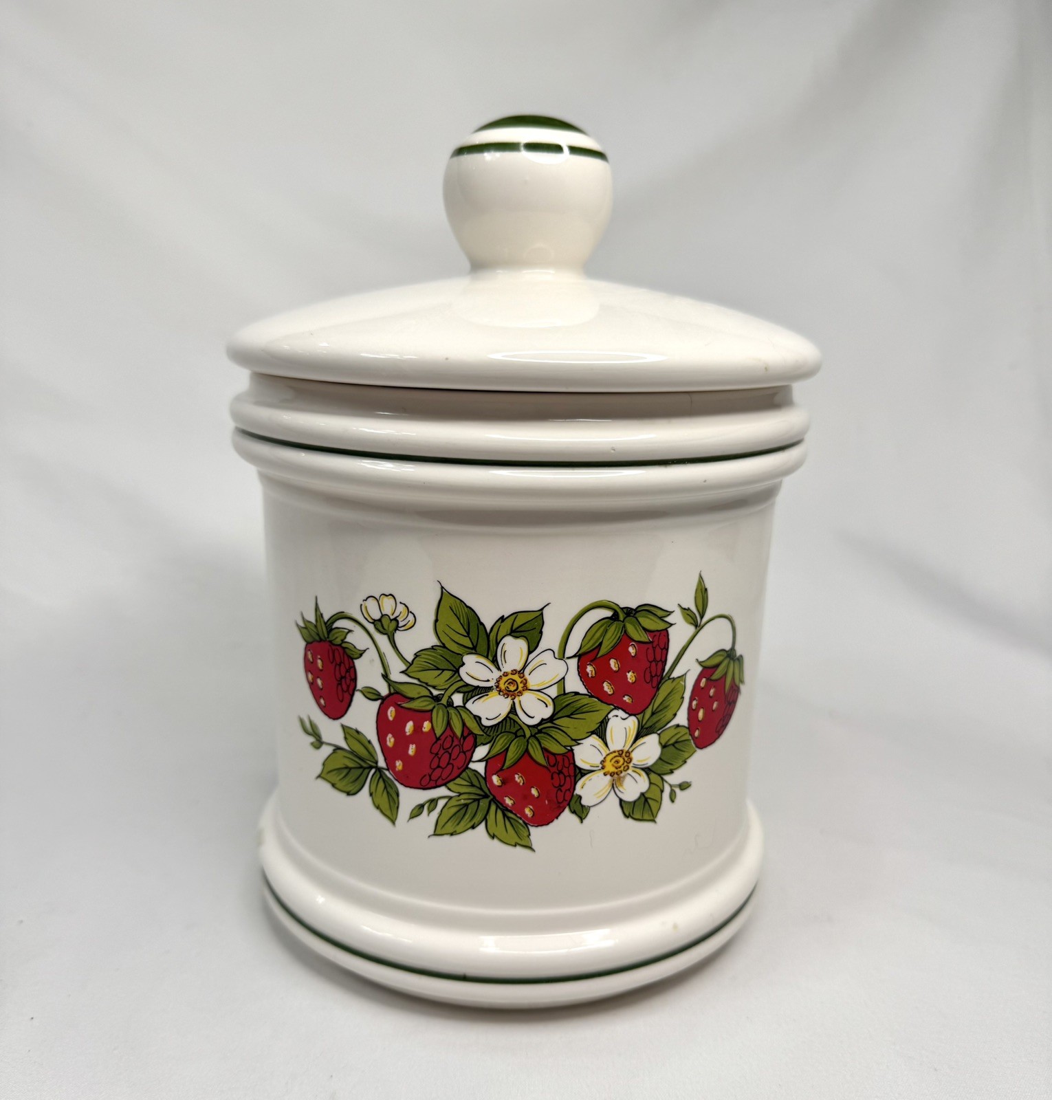 VTG 1970s Sears Roebuck Strawberry Fields Ceramic Canister 8” Tall Cottagecore