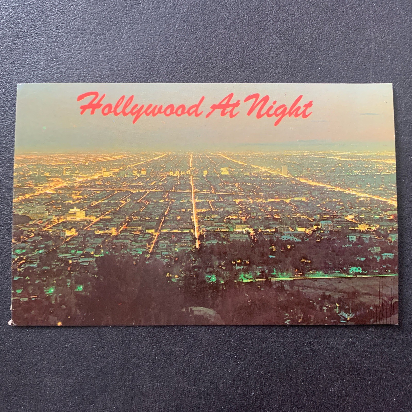 Vintage Postcard Hollywood At Night Aerial View California Collectible Souvenir Vintage Postcard Hollywood At Night Aerial View California Collectible Souvenir